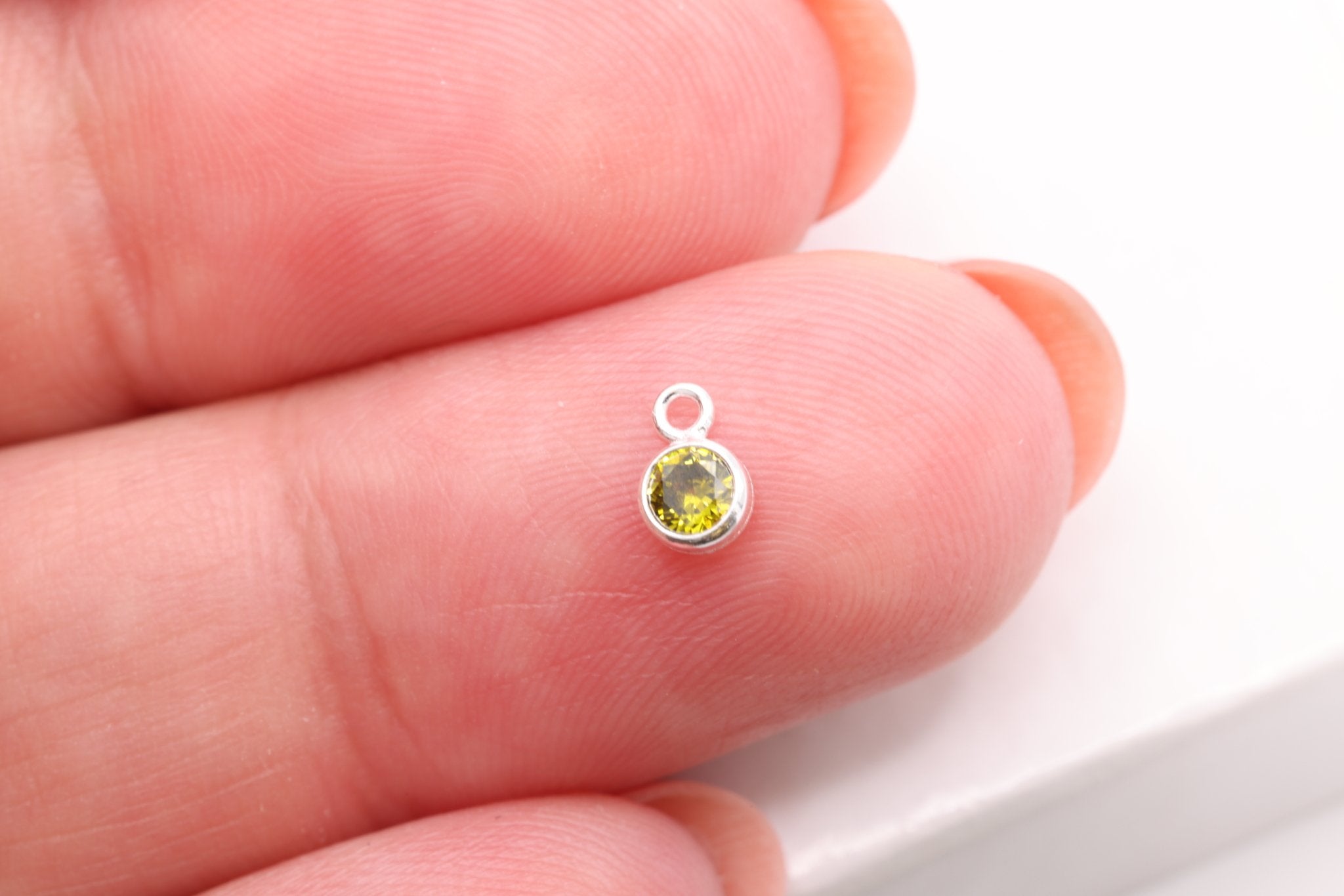 Peridot CZ Drop Charm, August Birthstone, Sterling Silver, 5mm x 3mm, Wholesale Bulk DIY Wholesale Jewelry Making Charm - HarperCrown