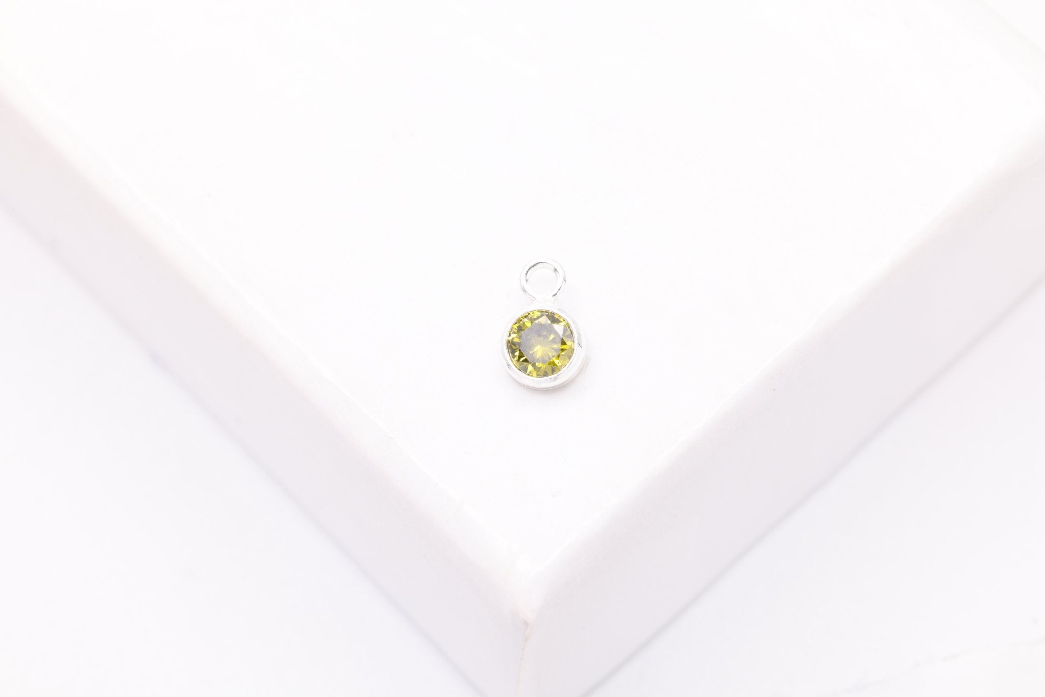 Peridot CZ Drop Charm, August Birthstone, Sterling Silver, 5mm x 3mm, Wholesale Bulk DIY Wholesale Jewelry Making Charm - HarperCrown