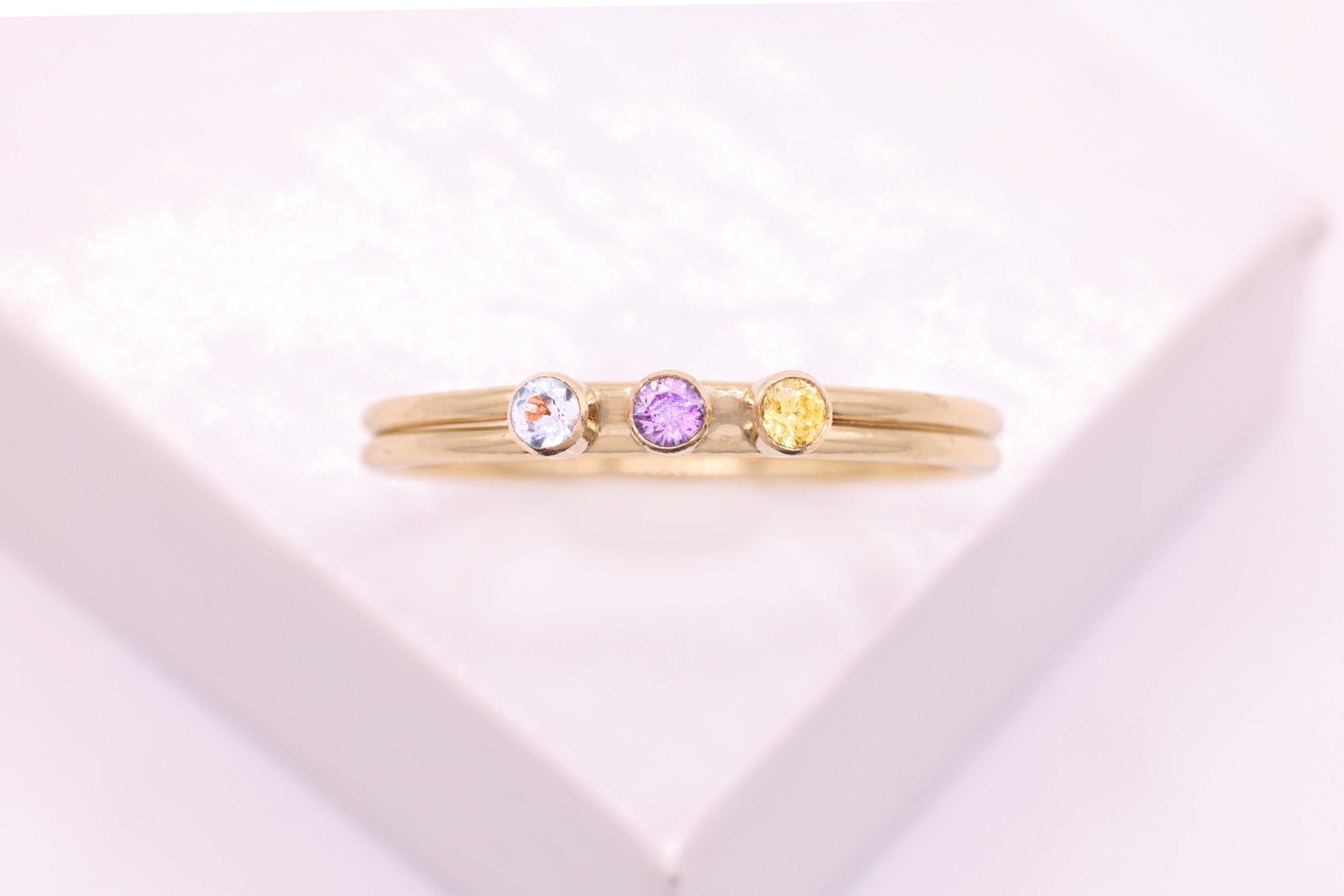 Personalized 3 Birthstone Ring, 14/20 Gold - Filled, 2mm CZ Stones - HarperCrown