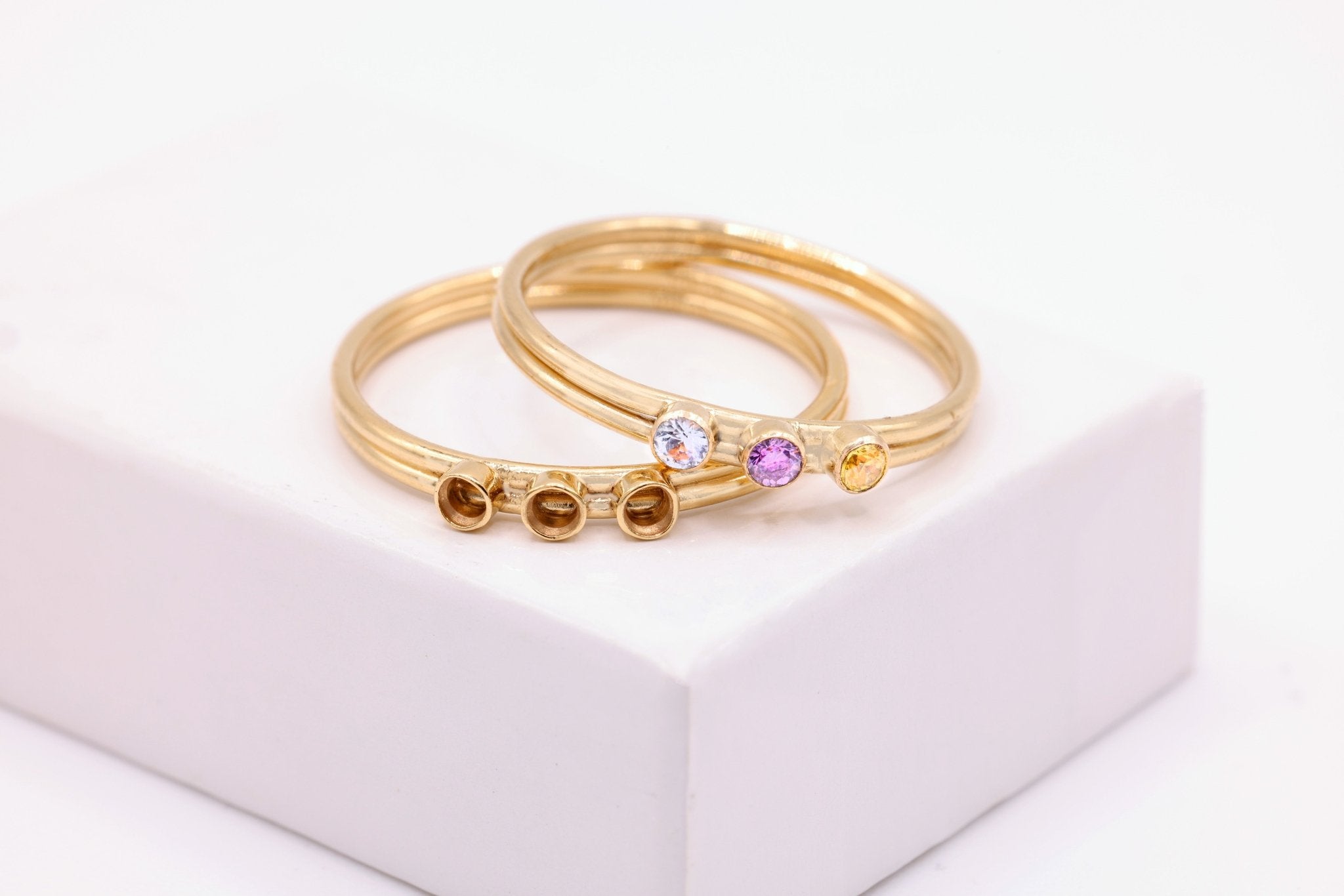 Personalized 3 Birthstone Ring, 14/20 Gold - Filled, 2mm CZ Stones - HarperCrown