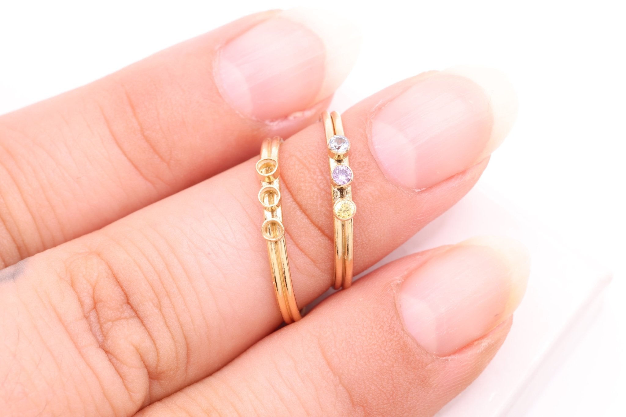 Personalized 3 Birthstone Ring, 14/20 Gold - Filled, 2mm CZ Stones - HarperCrown