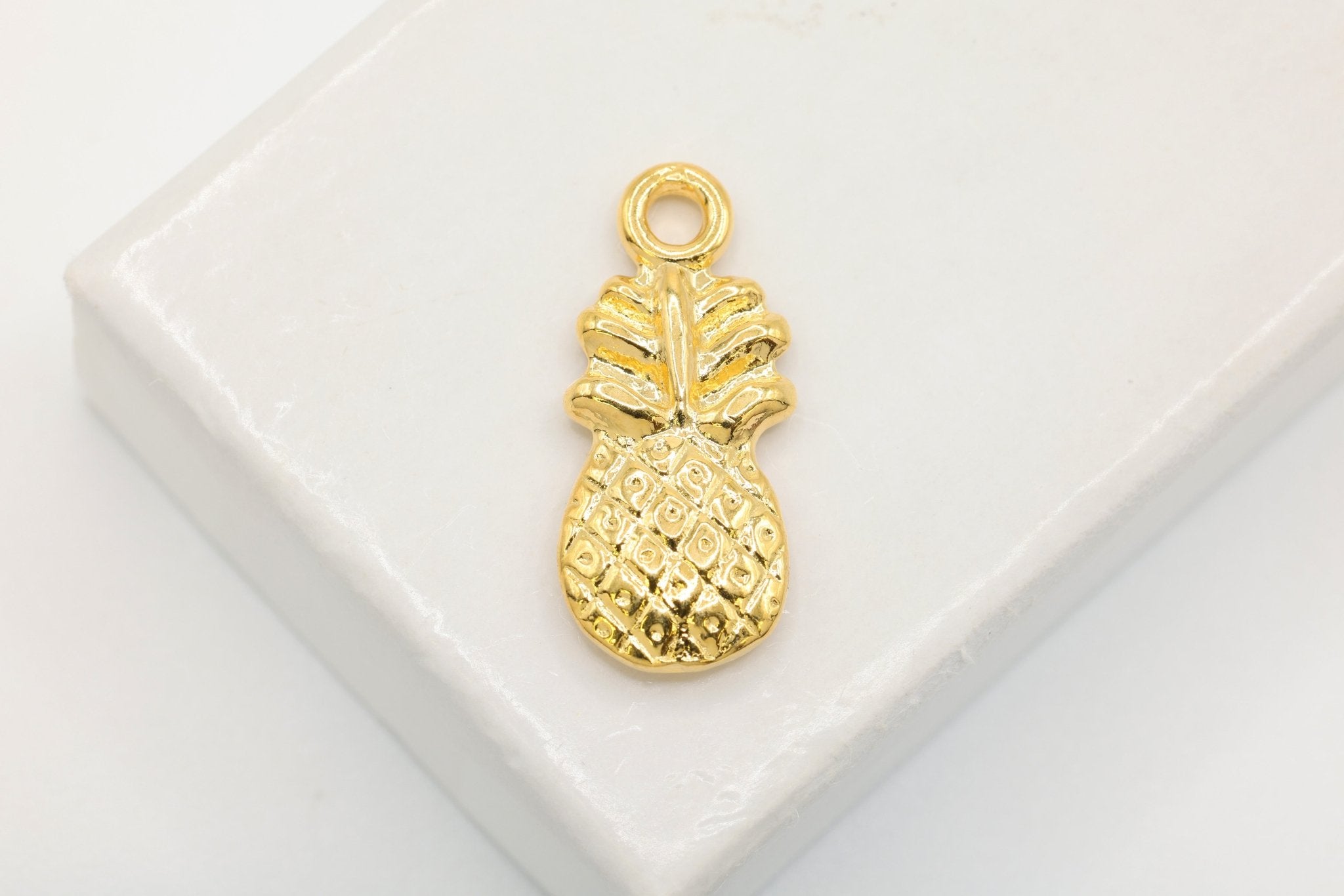 Pineapple Charm, Gold - Plated Sterling Silver, 20mm x 9mm, Hawaiian Pineapple Dole Charm Pendant, Pineapple Charm, Fruit Charm - HarperCrown