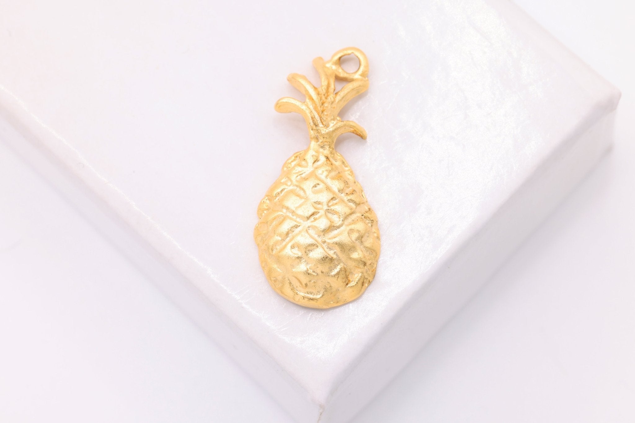 Pineapple Charm, Wholesale, 18K Matte Yellow Gold - Plated 925 Sterling Silver, 20mm x 11mm, Hawaiian Pineapple Fruit - HarperCrown