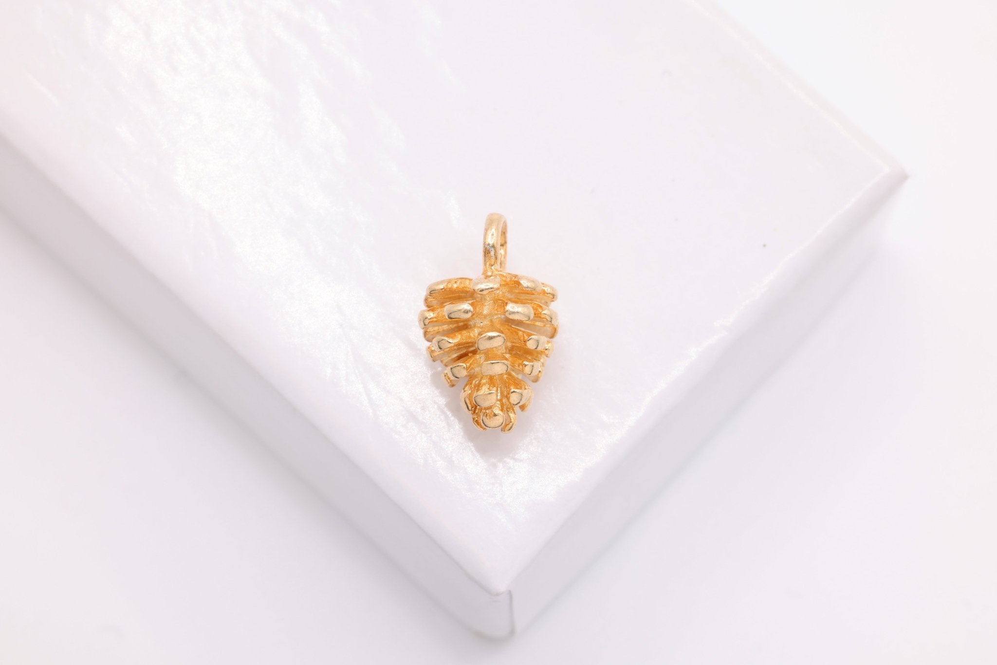 Pinecone Charm, Wholesale, 18K Rose Gold - Plated 925 Sterling Silver, 11mm x 8mm - HarperCrown