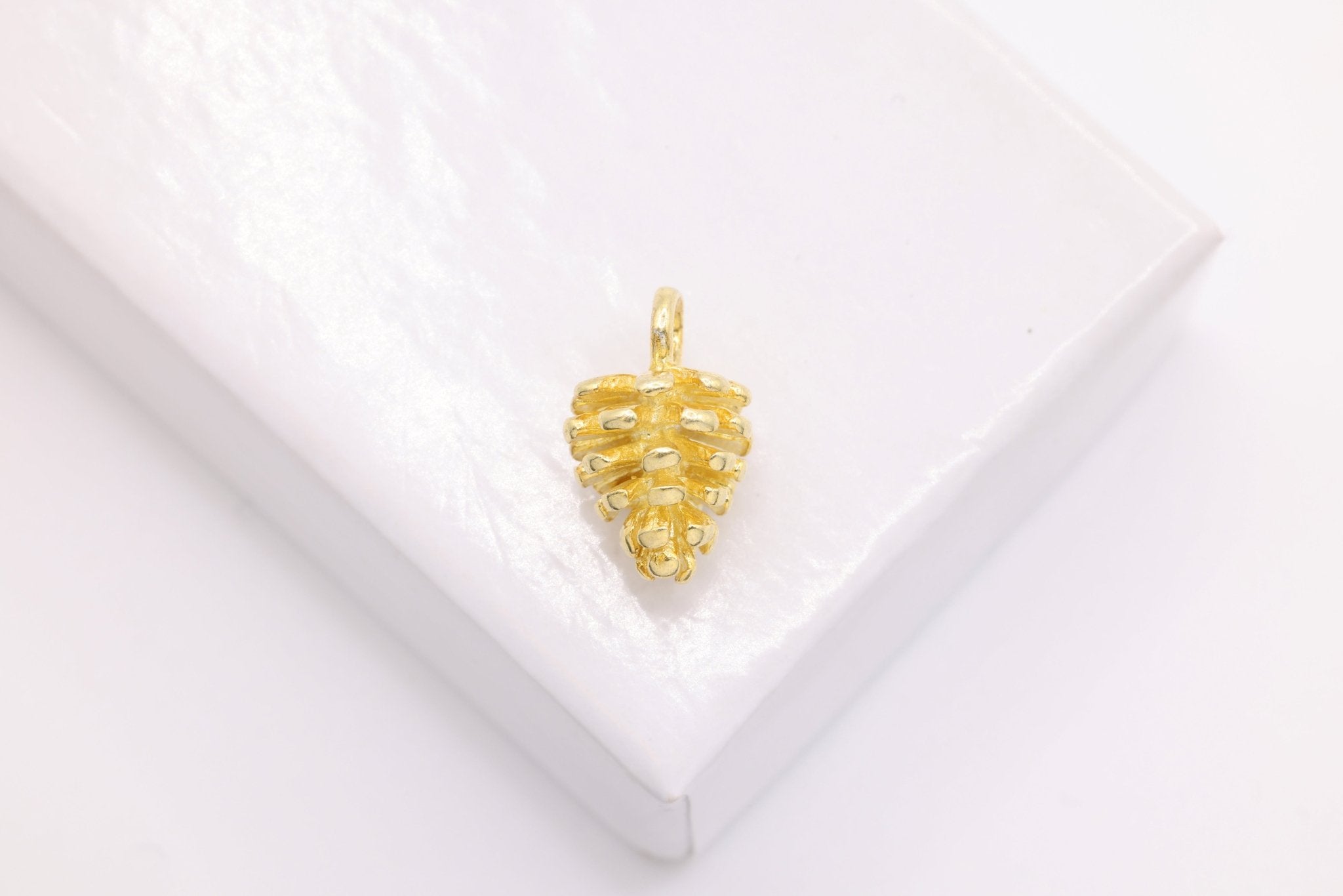 Pinecone Charm, Wholesale, 18K Yellow Gold - Plated 925 Sterling Silver, 11mm x 8mm - HarperCrown