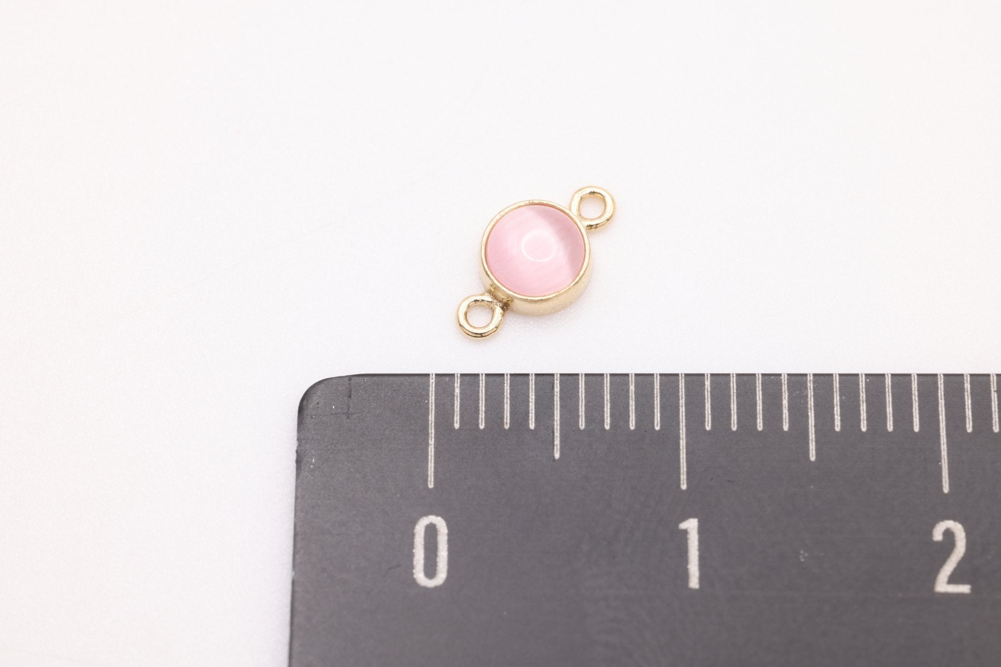 Pink Cat's Eye Stone Connector Charm, Gold - Filled, 8mm x 4.5mm, Cat's - Eye Gemstone Charm, Bulk DIY Wholesale Jewelry Making Charm - HarperCrown