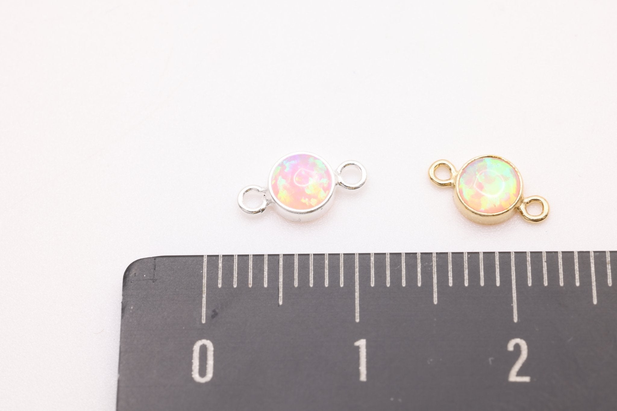 Pink Opal Connector Charm, Sterling Silver, 4mm, Bulk DIY Wholesale Jewelry Making Charm - HarperCrown