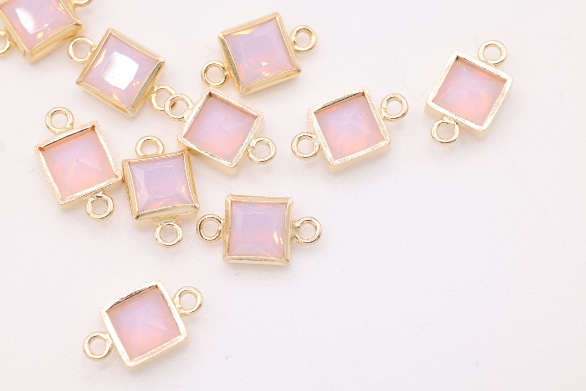 Pink Opal Square Connector Charm, Wholesale, 14/20 Gold - Filled, 5mm x 5mm, Bulk Permanent Jewelry - HarperCrown