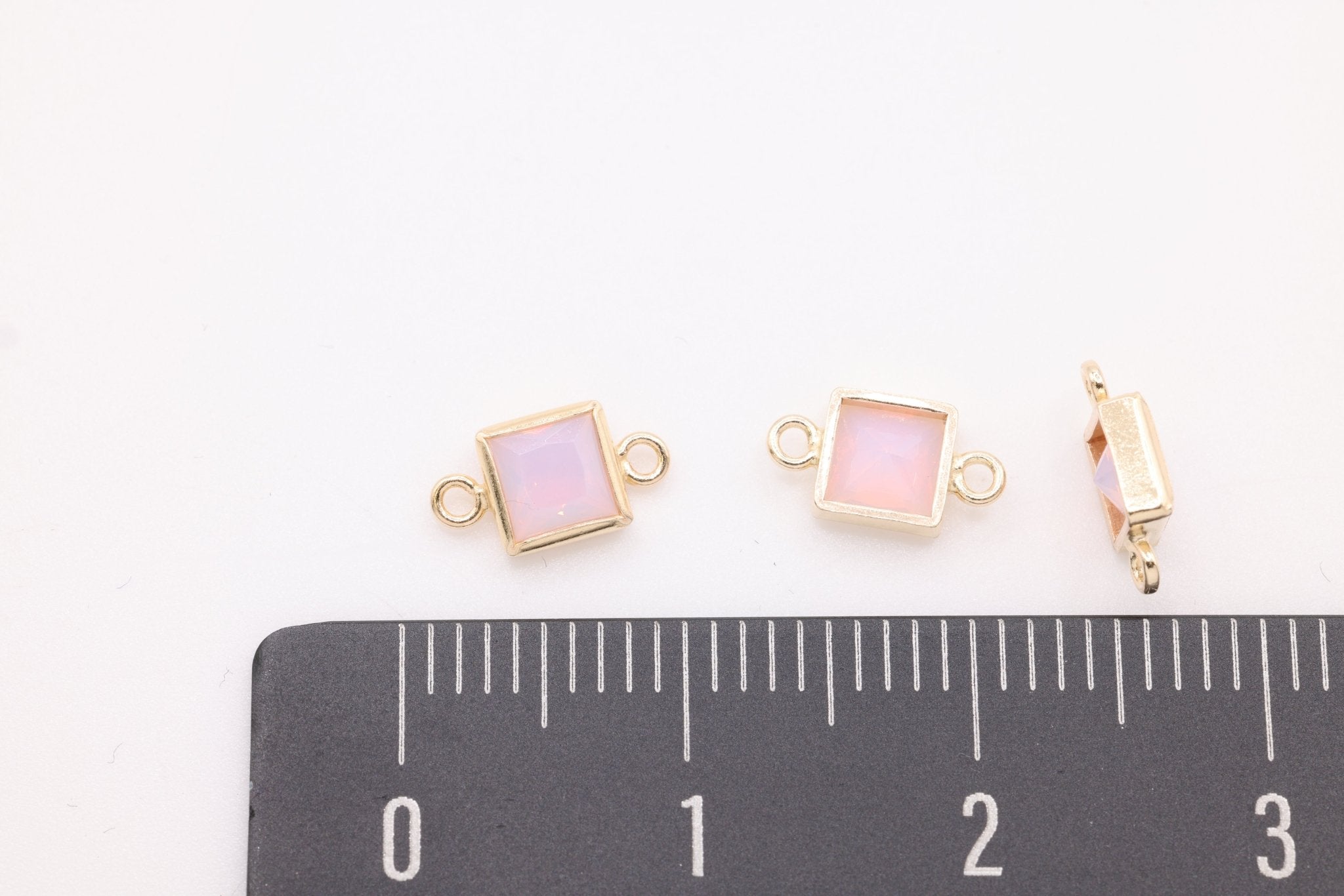 Pink Opal Square Connector Charm, Wholesale, 14/20 Gold - Filled, 5mm x 5mm, Bulk Permanent Jewelry - HarperCrown