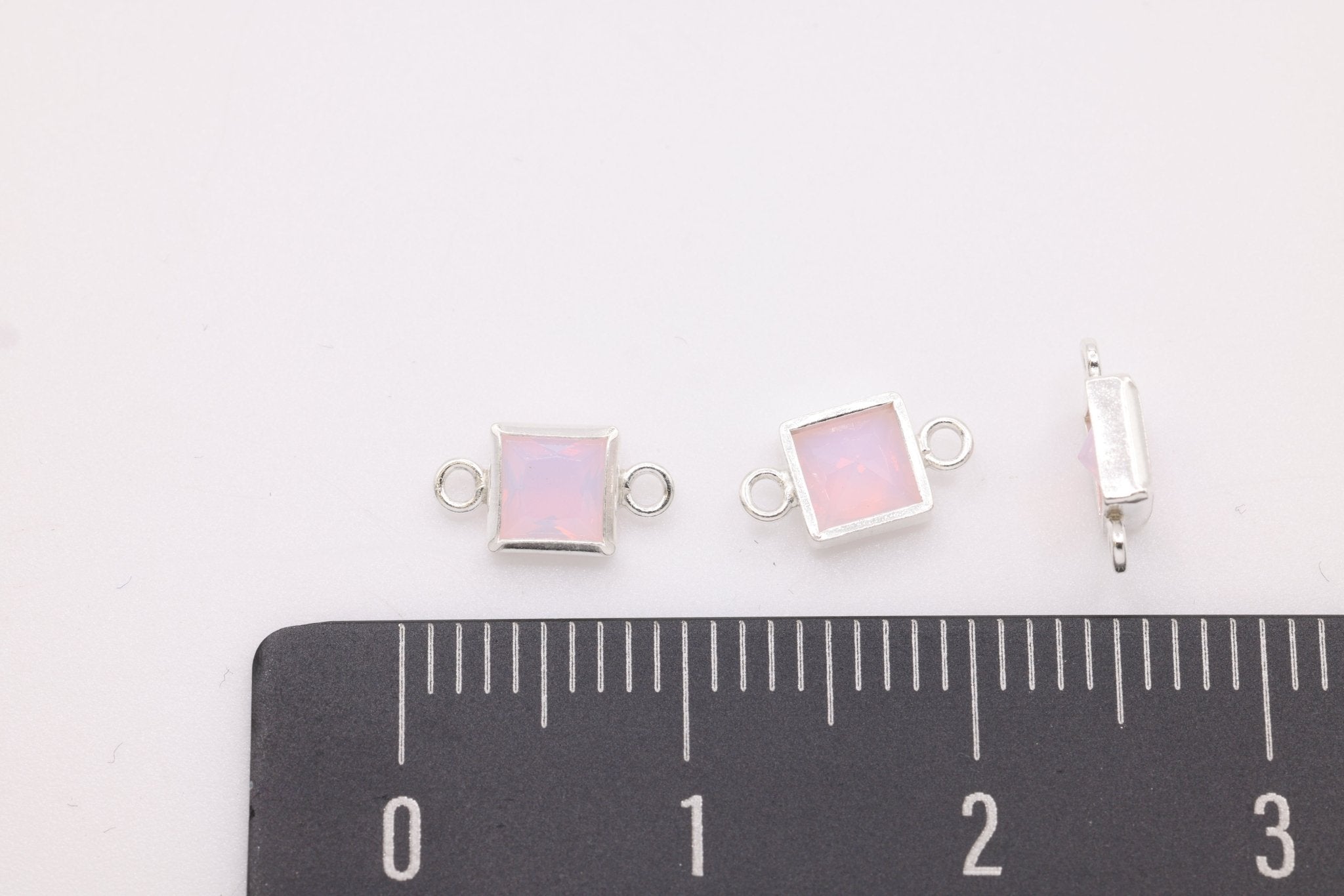 Pink Opal Square Connector Charm, Wholesale, 925 Sterling Silver, 5mm x 5mm, Bulk Permanent Jewelry - HarperCrown