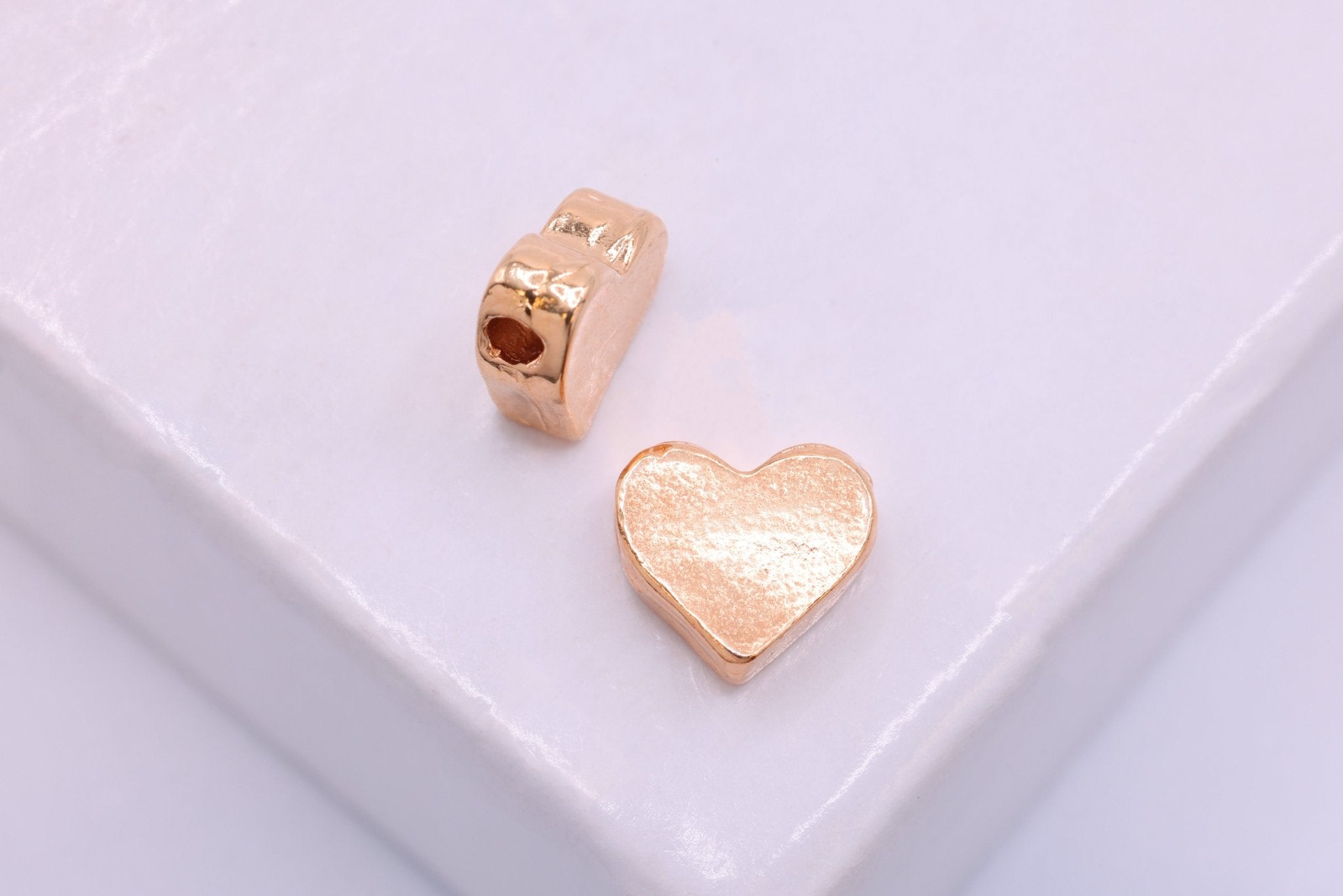 Pink Rose Wholesale Gold Vermeil Heart Beads Charm - 18k gold over Sterling Silver, Heart Bead Drilled Side to Side, Gold Heart beads 104 - HarperCrown