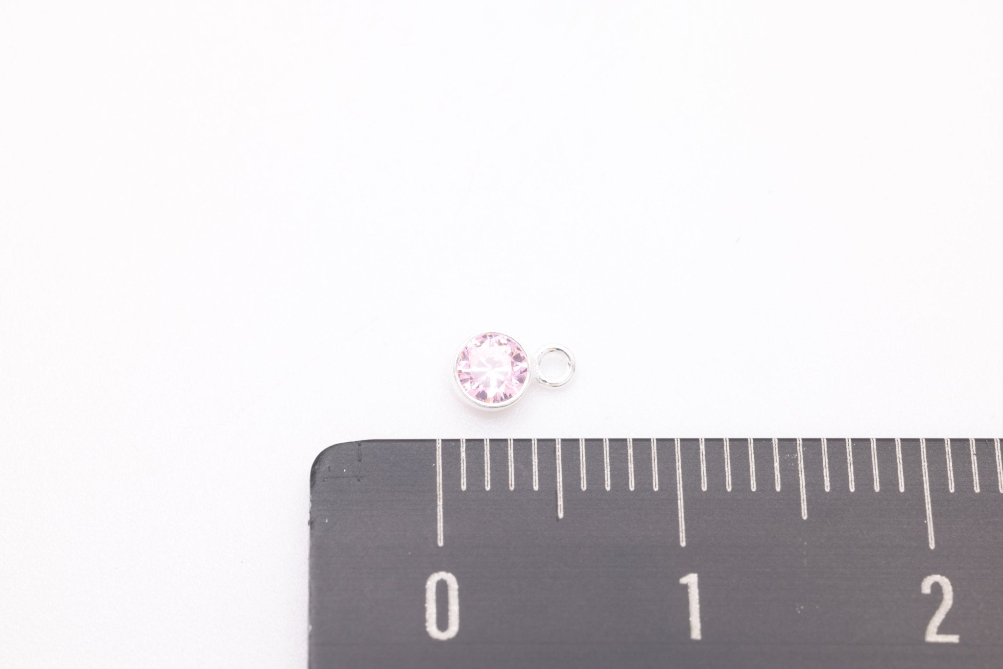 Pink Tourmaline CZ Drop Charm, October Birthstone, Sterling Silver, 5mm x 3mm, Wholesale Bulk DIY Wholesale Jewelry Making Charm - HarperCrown