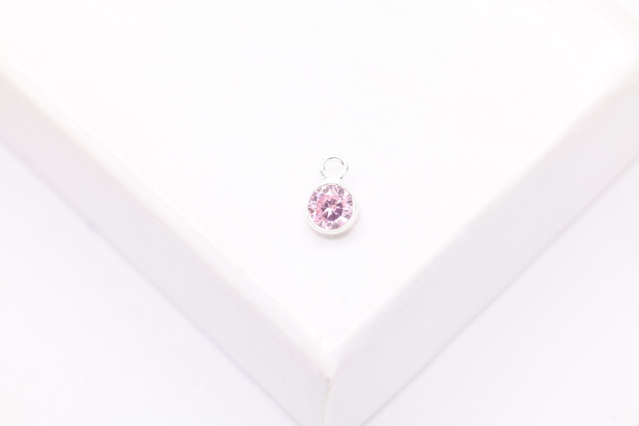 Pink Tourmaline CZ Drop Charm, October Birthstone, Sterling Silver, 5mm x 3mm, Wholesale Bulk DIY Wholesale Jewelry Making Charm - HarperCrown