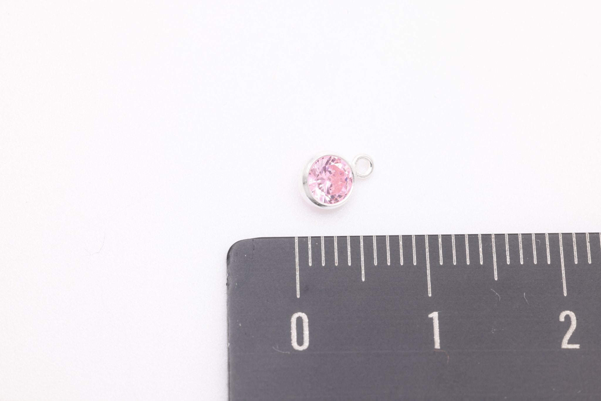 Pink Tourmaline CZ Drop Charm, October Birthstone, Sterling Silver, 6mm x 4mm, Wholesale Bulk DIY Wholesale Jewelry Making Charm - HarperCrown
