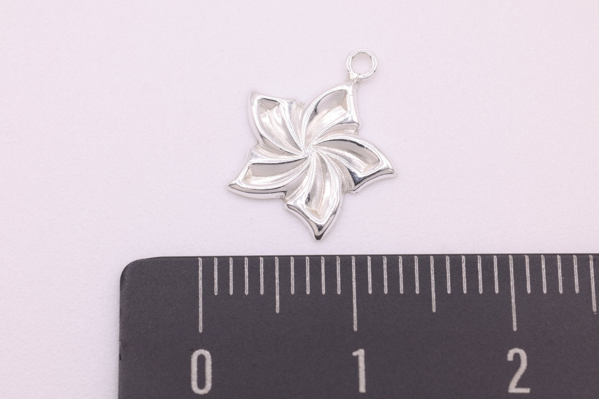 Plumeria Flower Charm, Wholesale, 925 Sterling Silver, 13mm, Floral Pinwheel Spring Flower Hawaiian - HarperCrown