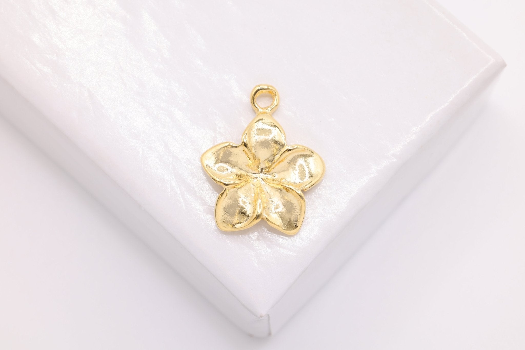 Plumeria Hawaiian Flower Charm, Wholesale, 18K Gold - Plated 925 Sterling Silver, 14mm x 12mm - HarperCrown