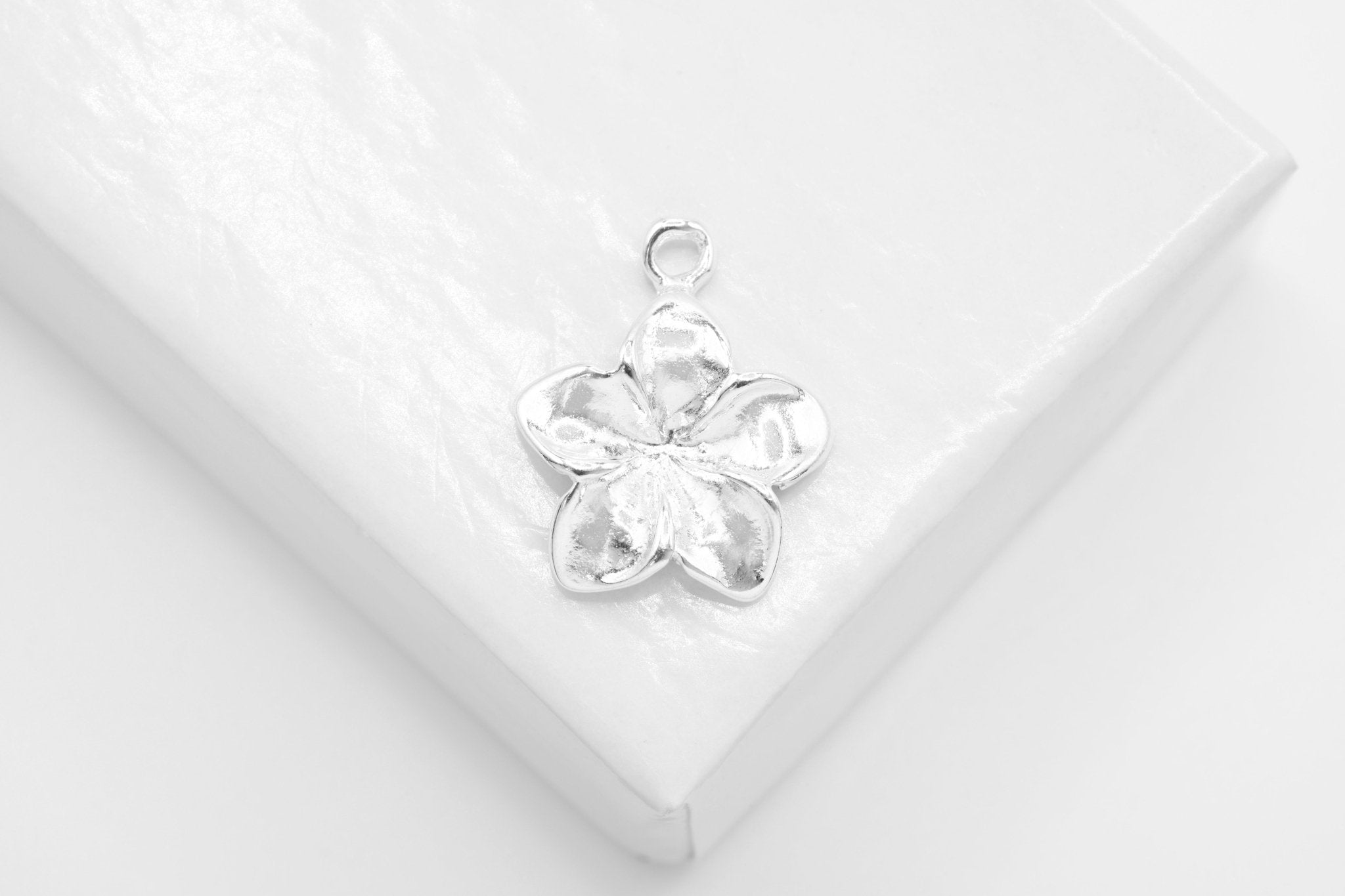 Plumeria Hawaiian Flower Charm, Wholesale, 925 Sterling Silver, 14mm x 12mm - HarperCrown