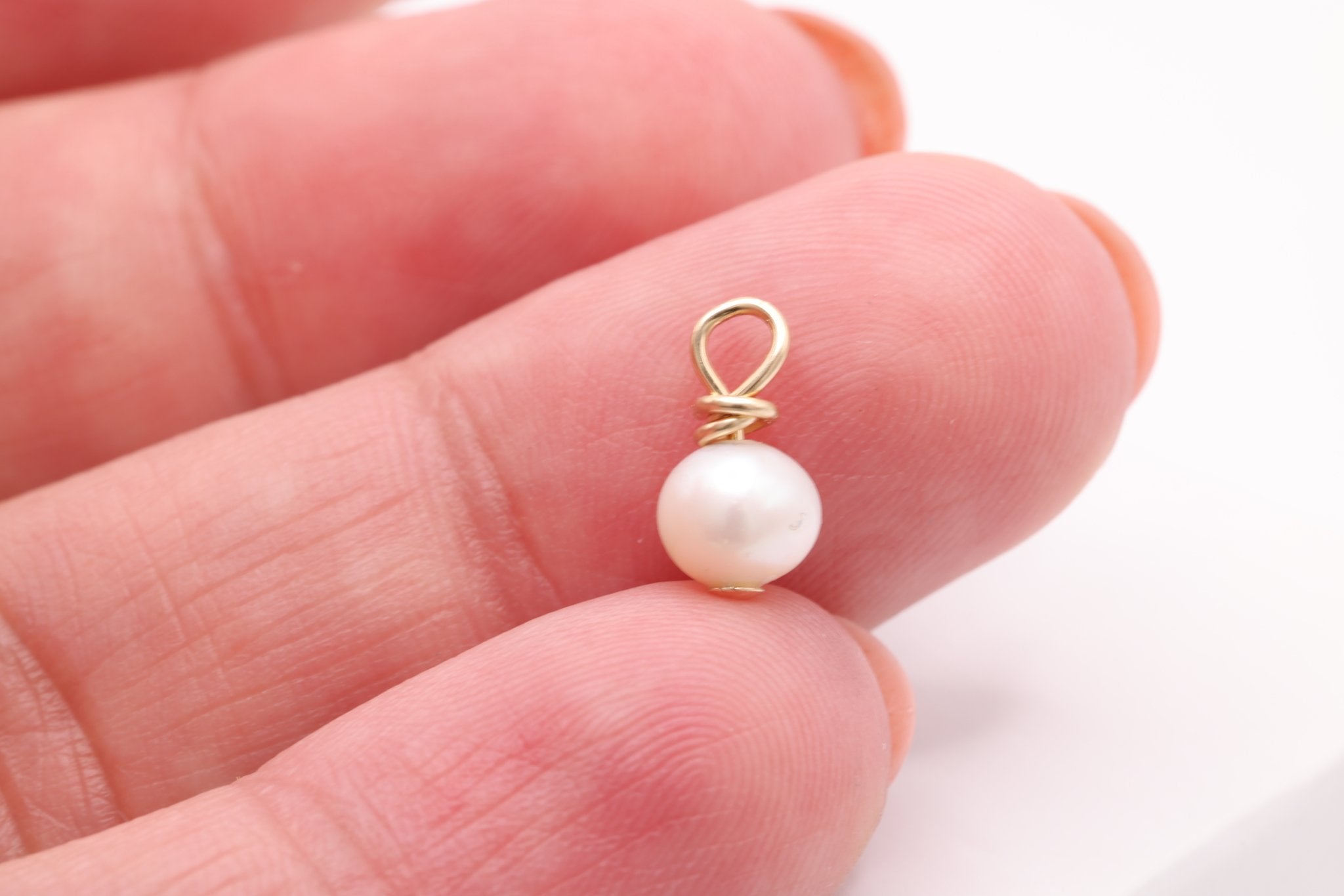 Potato Pearl Drop Charm, Gold - Filled, 10mm x 5mm, Wire Wrapped Pearl, Bulk DIY Wholesale Jewelry Making Charm - HarperCrown