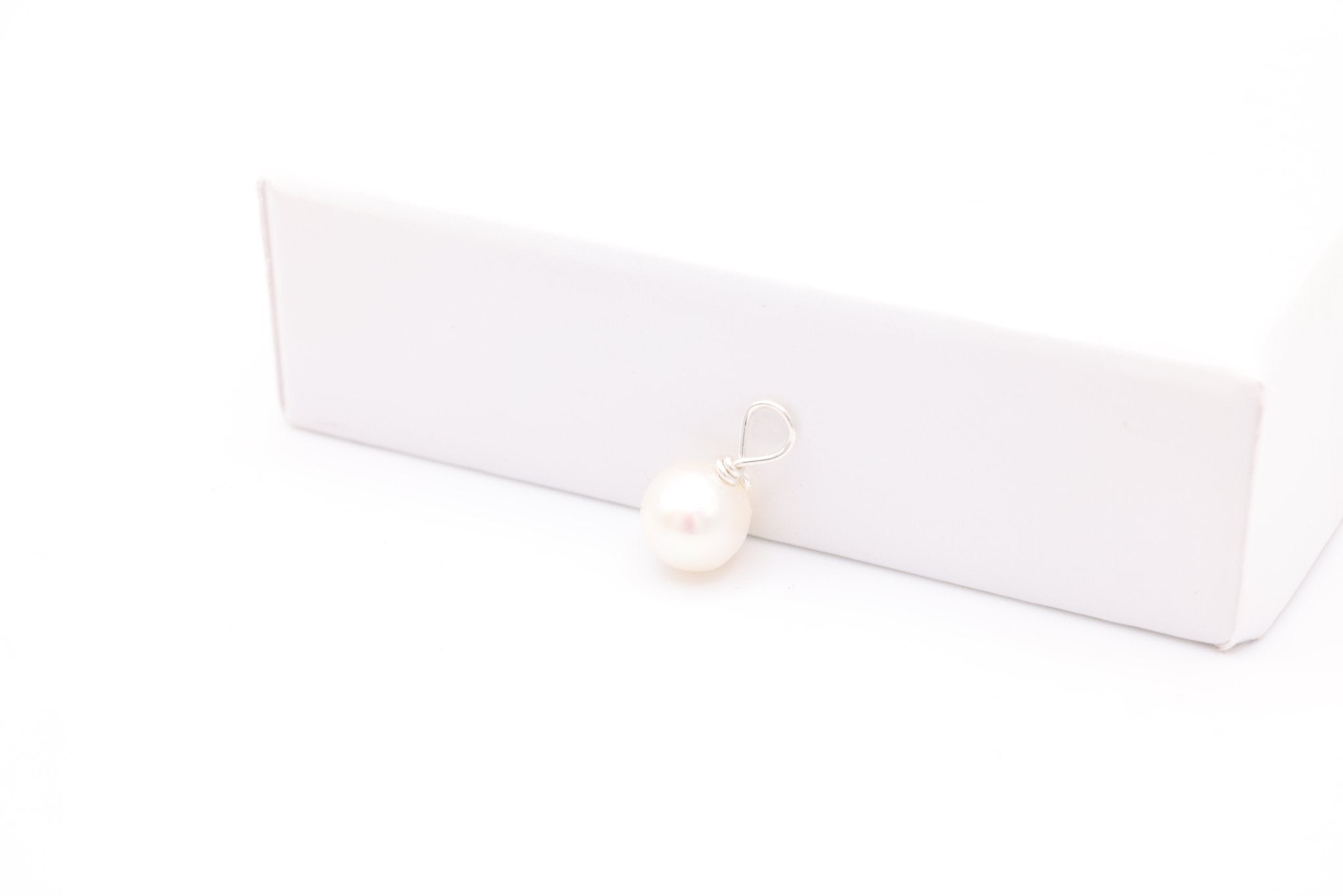 Potato Pearl Drop Charm, Sterling Silver, 10mm x 5mm, Wire Wrapped Pearl, Bulk DIY Wholesale Jewelry Making Charm - HarperCrown