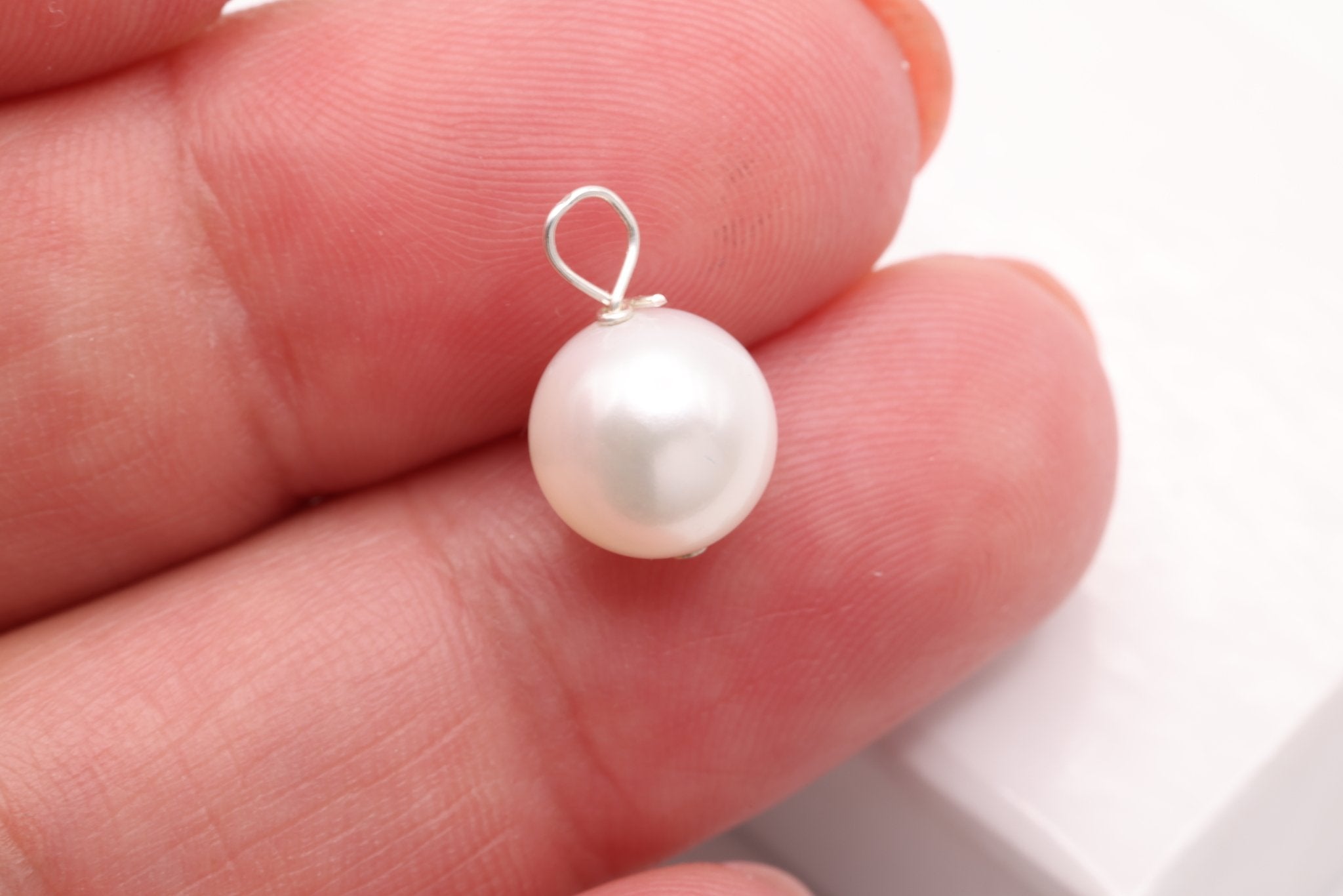 Potato Pearl Drop Charm, Sterling Silver, 12mm x 8mm, Wire Wrapped Pearl, Bulk DIY Wholesale Jewelry Making Charm - HarperCrown