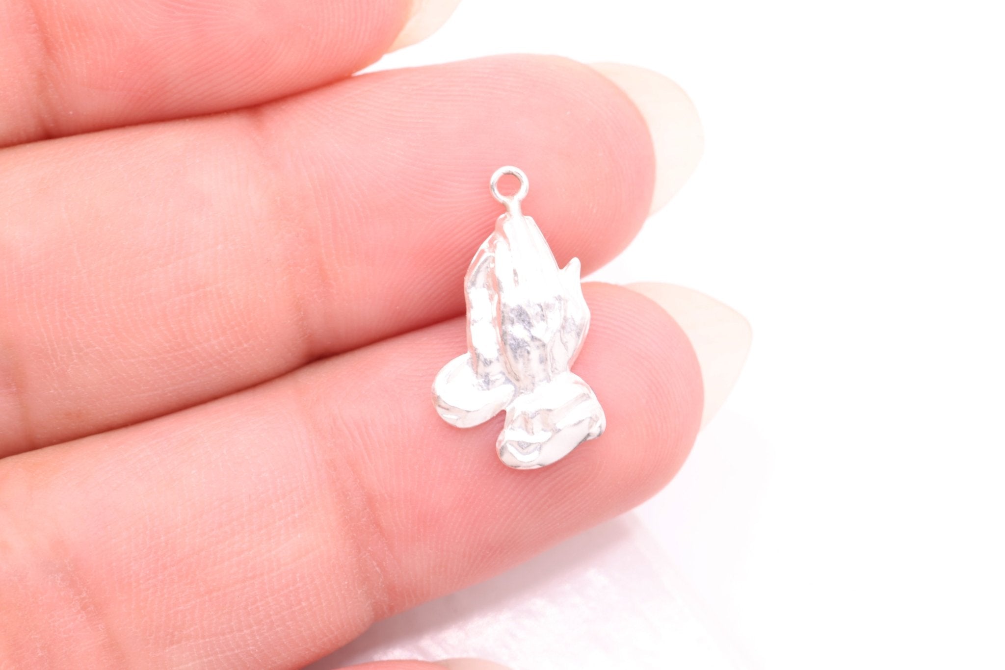 Praying Hands Charm, 925 Sterling Silver, 17mm x 10mm, Religious Faithfull Charm, Bulk DIY Wholesale Jewelry Making Charm - HarperCrown