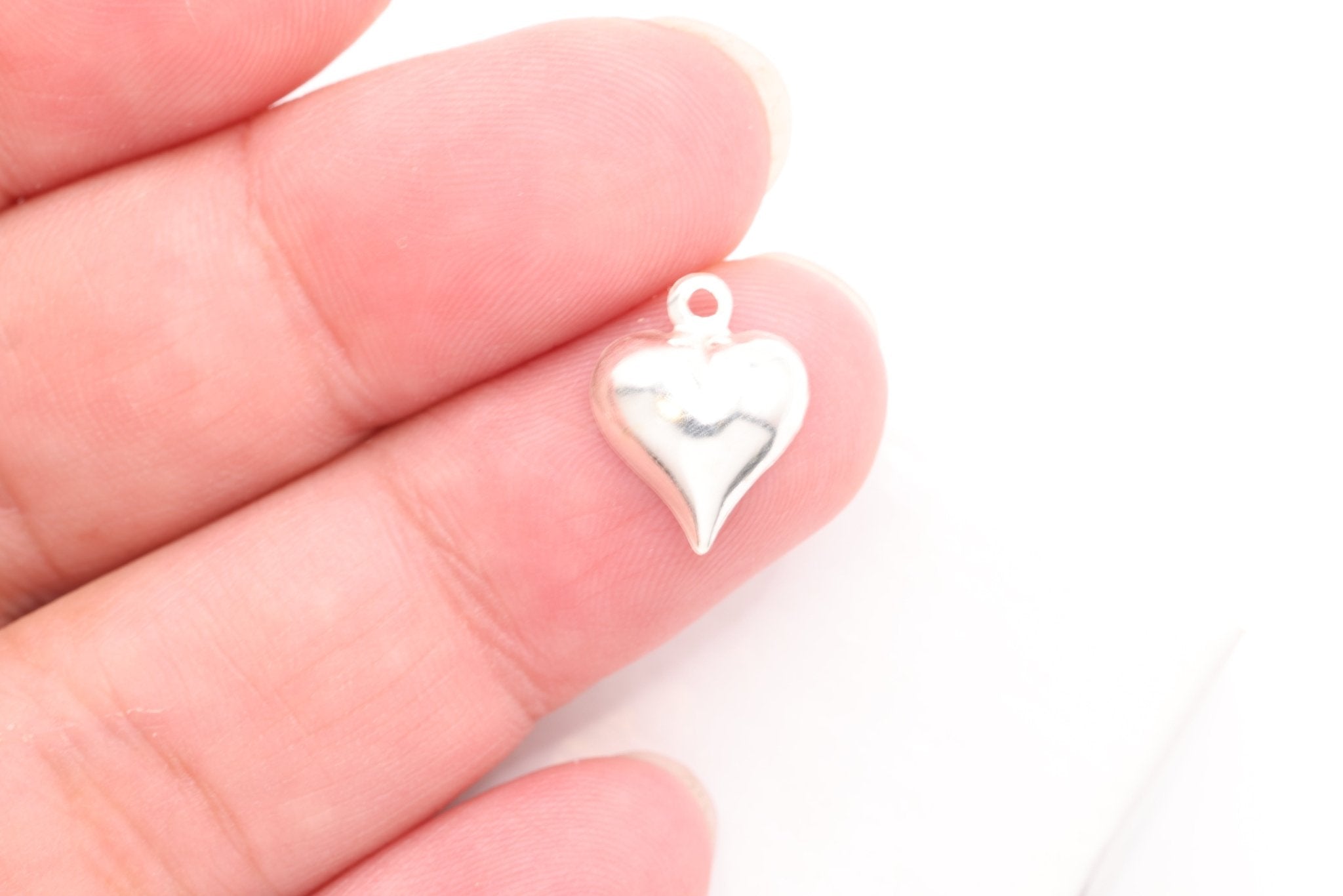 Puffy Heart Charm, Wholesale, 925 Sterling Silver, 12mm x 10mm, Small Heart Permanent Jewelry - HarperCrown