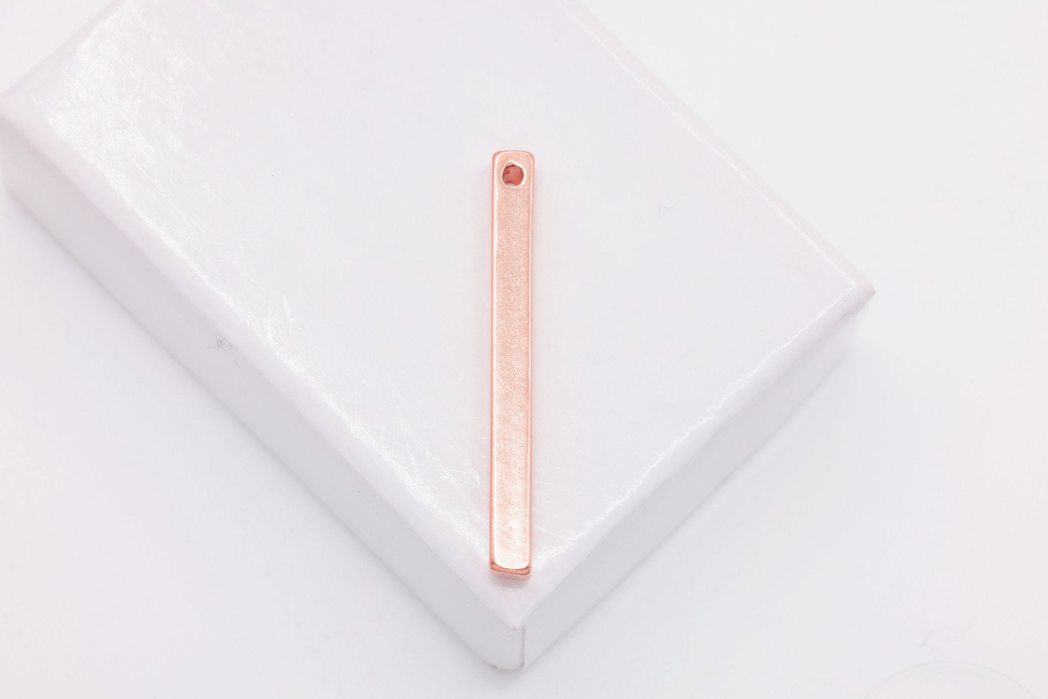 Rectangle Solid Bar Drop Charm, Wholesale, 18K Rose Gold - Plated 925 Sterling Silver, 29mm x 3mm - HarperCrown