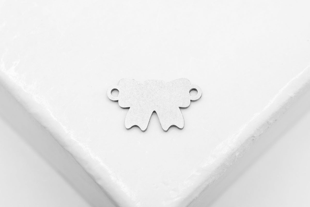 Ribbon Bow Connector Charm, 925 Sterling Silver, 10mm x 5mm, Wholesale, Jewelry Making Charm - HarperCrown