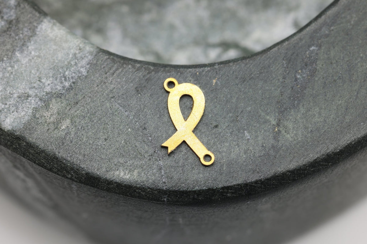 Ribbon Connector Charm, 14/20 Gold-Filled, 10mm x 5mm, Wholesale, Cancer Awareness Fundraising, Jewelry Making Charm - HarperCrown