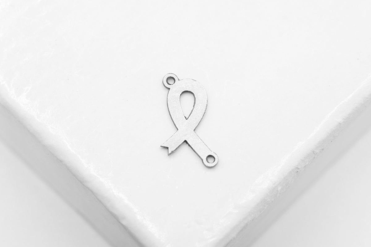 Ribbon Connector Charm, 925 Sterling Silver, 10mm x 5mm, Wholesale, Cancer Awareness Fundraising, Jewelry Making Charm - HarperCrown