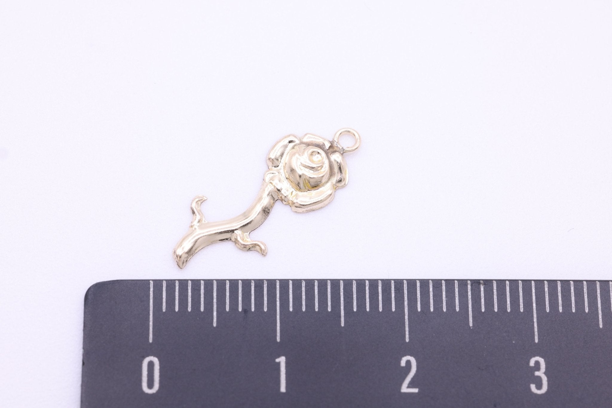 Rose Stem Charm, Wholesale, 14/20 Gold - Filled, 18mm x 7mm, Single - Stem Rosebud Bloom Charm - HarperCrown