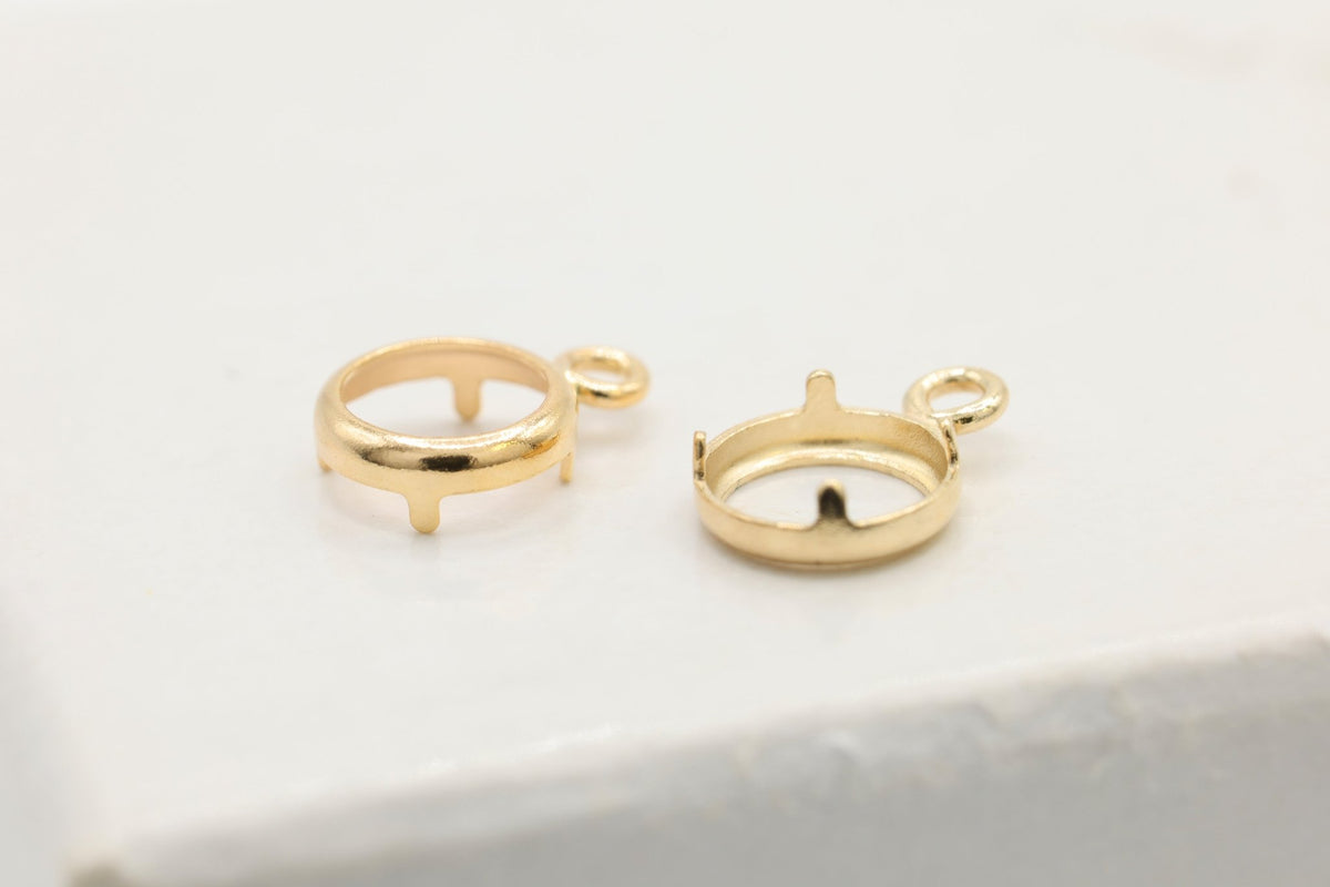 Round Bezel Self Set Bracket Charm, 14/20 Gold-Filled, 4mm, Wholesale, Jewelry Making Charm - HarperCrown