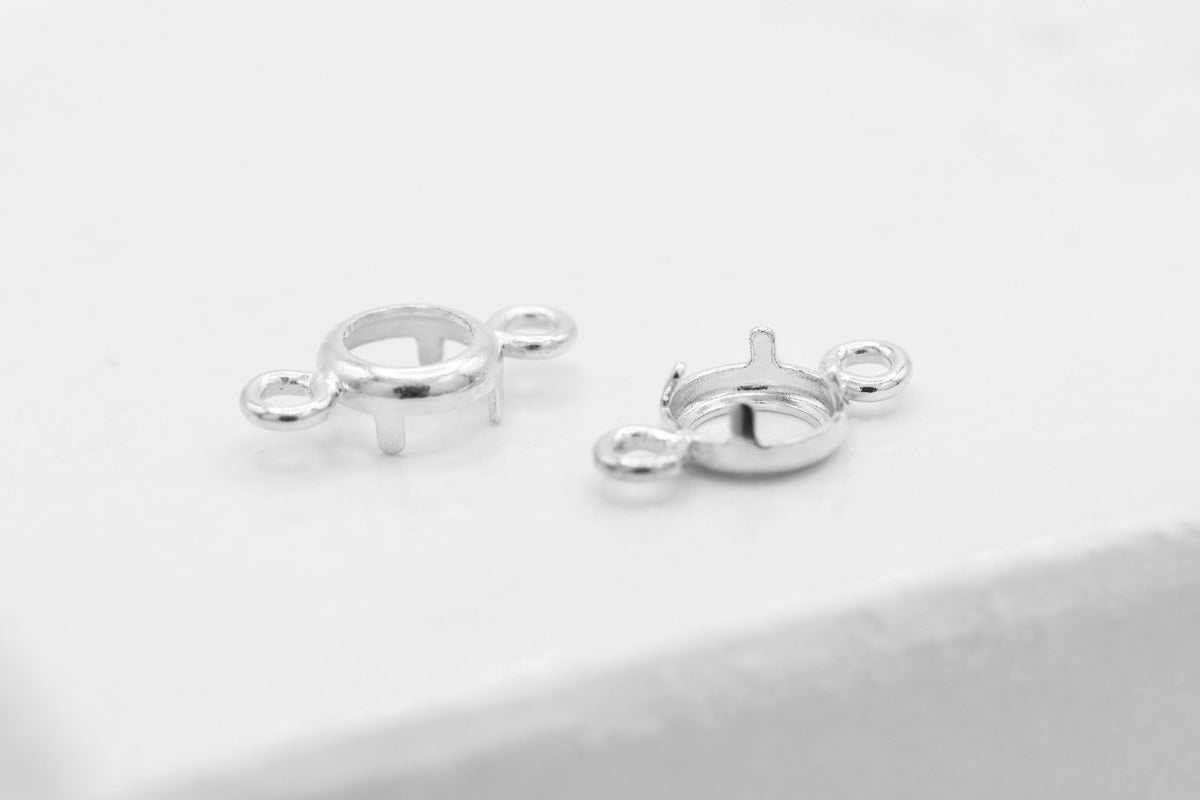 Round Connector Bezel Self Set Bracket Charm, 925 Sterling Silver, 3mm, Wholesale, Jewelry Making Charm - HarperCrown
