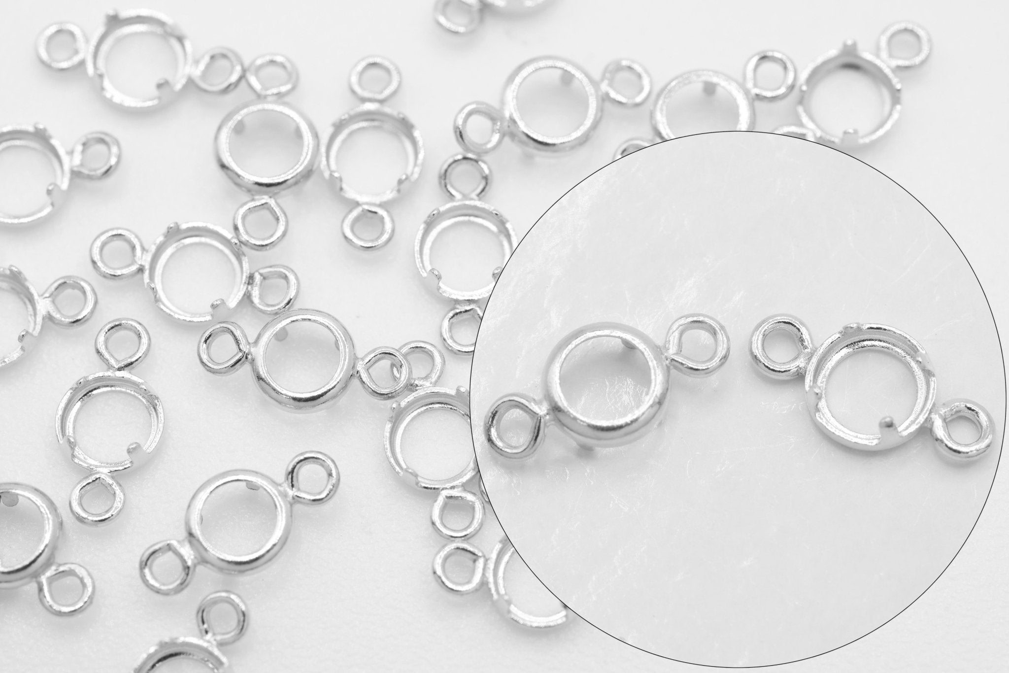 Round Connector Bezel Self Set Bracket Charm, 925 Sterling Silver, 3mm, Wholesale, Jewelry Making Charm - HarperCrown