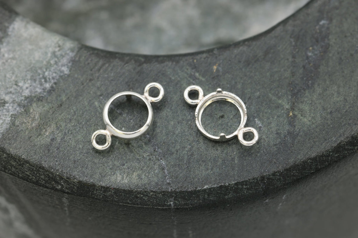 Round Connector Bezel Self Set Bracket Charm, 925 Sterling Silver, 4mm, Wholesale, Jewelry Making Charm - HarperCrown