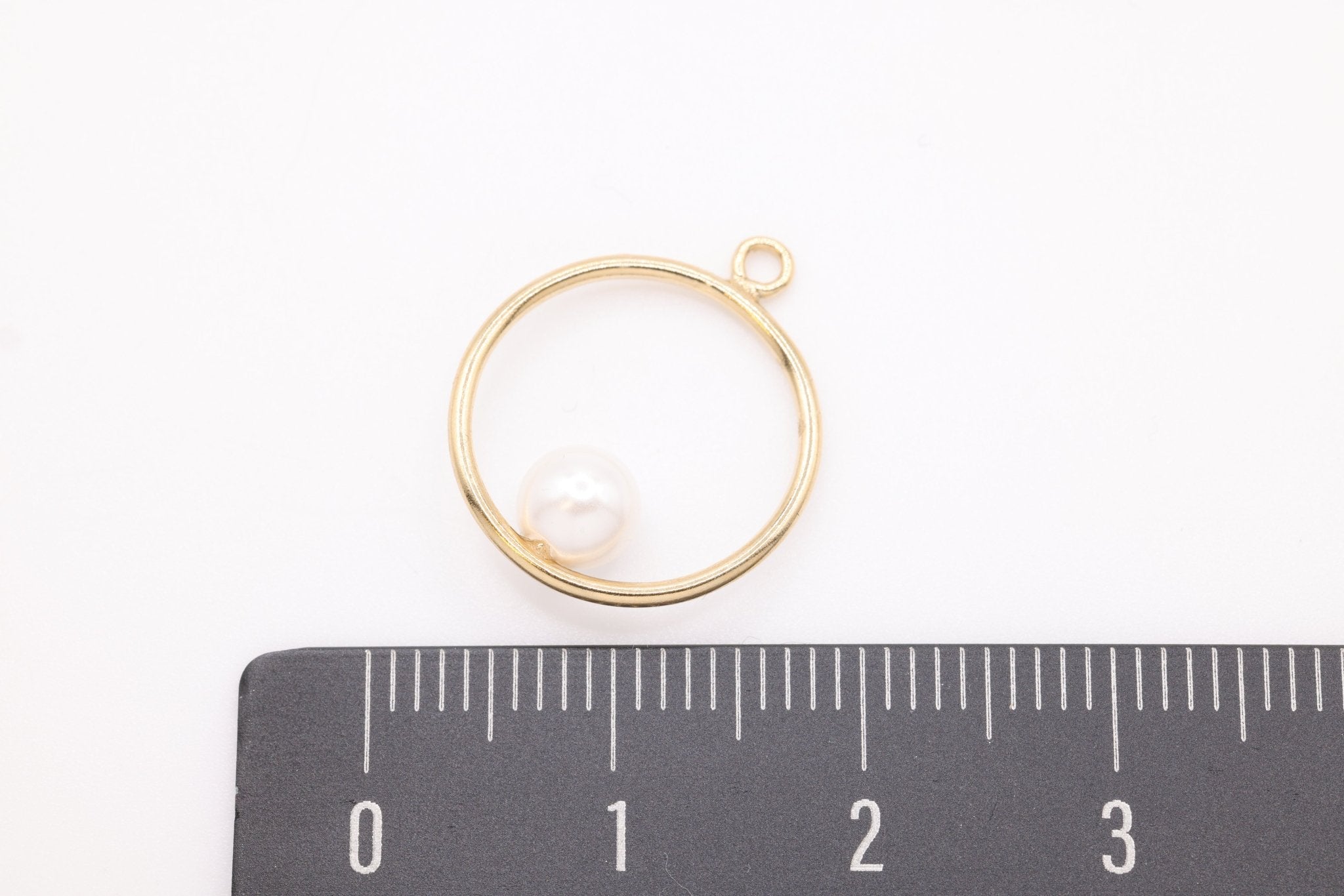 Round Drop Charm with 5mm Pearl, 14/20 Gold - Filled, 15mm, Pearl Drop Pendant Connector - HarperCrown