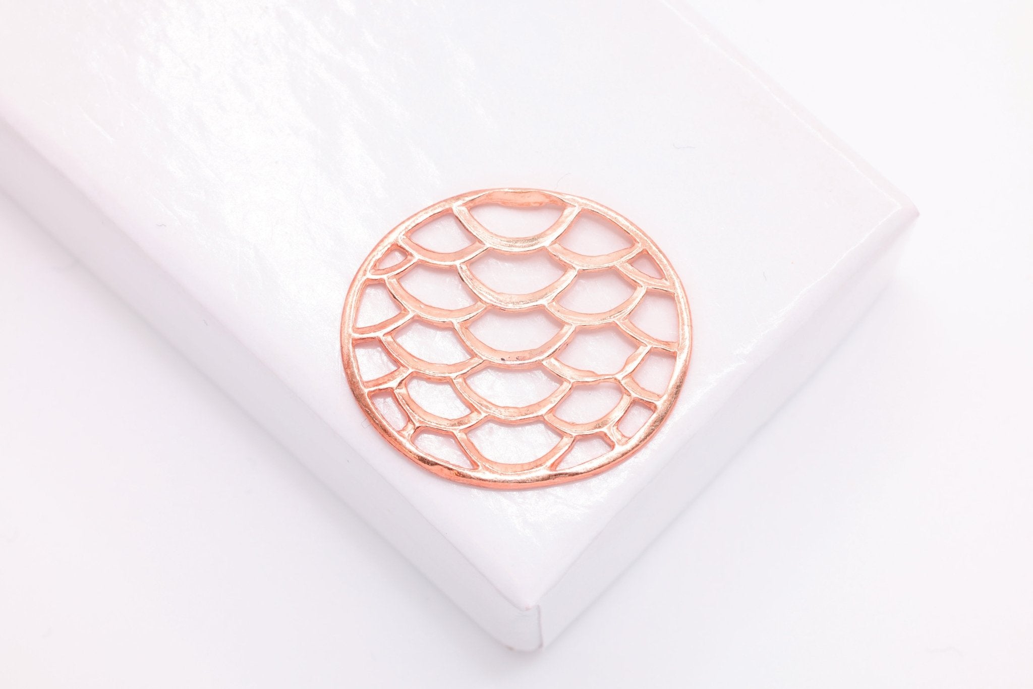 Round Filigree Connector Charm, Wholesale, 18K Rose Gold - Plated 925 Sterling Silver, 20mm x 18mm - HarperCrown