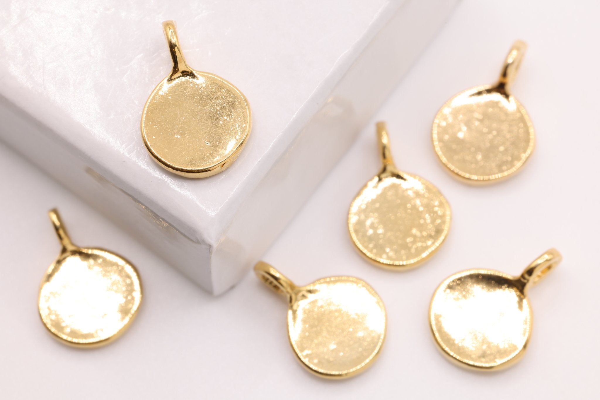 Round Stamping Disc, Gold - Plated Sterling Silver, 13mm x 8.5mm, Gold Stamping Blanks Disc, Jewelry Making Charms - HarperCrown
