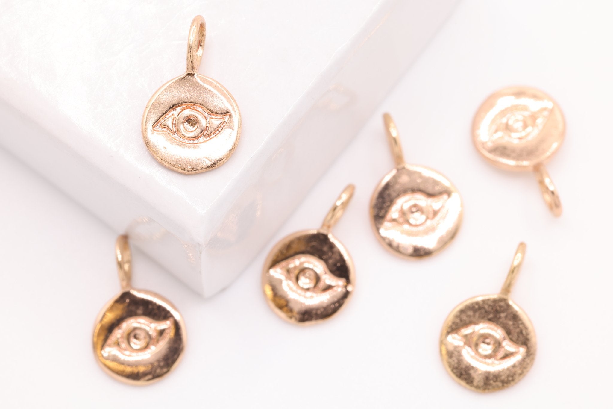 Round Wholesale Evil Eye Charm - Vermeil 22k Gold plated 925 Silver, Third Eye Charm, Small Evil Eye Ra Charm, Chakra, lucky eye, Yoga Charm, 410 - HarperCrown