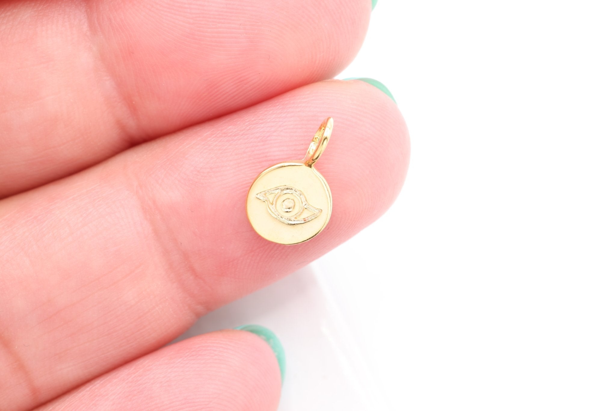 Round Wholesale Evil Eye Charm - Vermeil 22k Gold plated 925 Silver, Third Eye Charm, Small Evil Eye Ra Charm, Chakra, lucky eye, Yoga Charm, 410 - HarperCrown