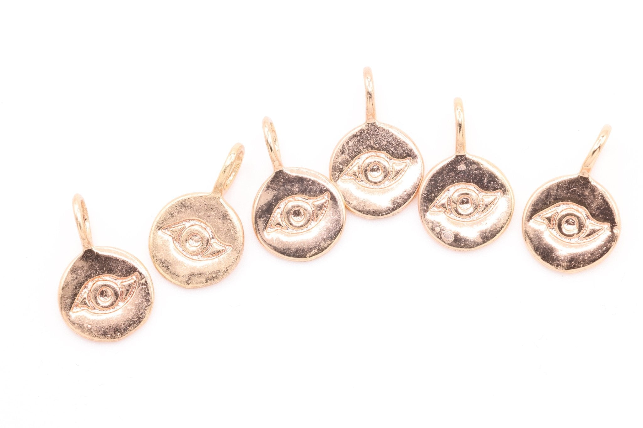 Round Wholesale Evil Eye Charm - Vermeil 22k Gold plated 925 Silver, Third Eye Charm, Small Evil Eye Ra Charm, Chakra, lucky eye, Yoga Charm, 410 - HarperCrown