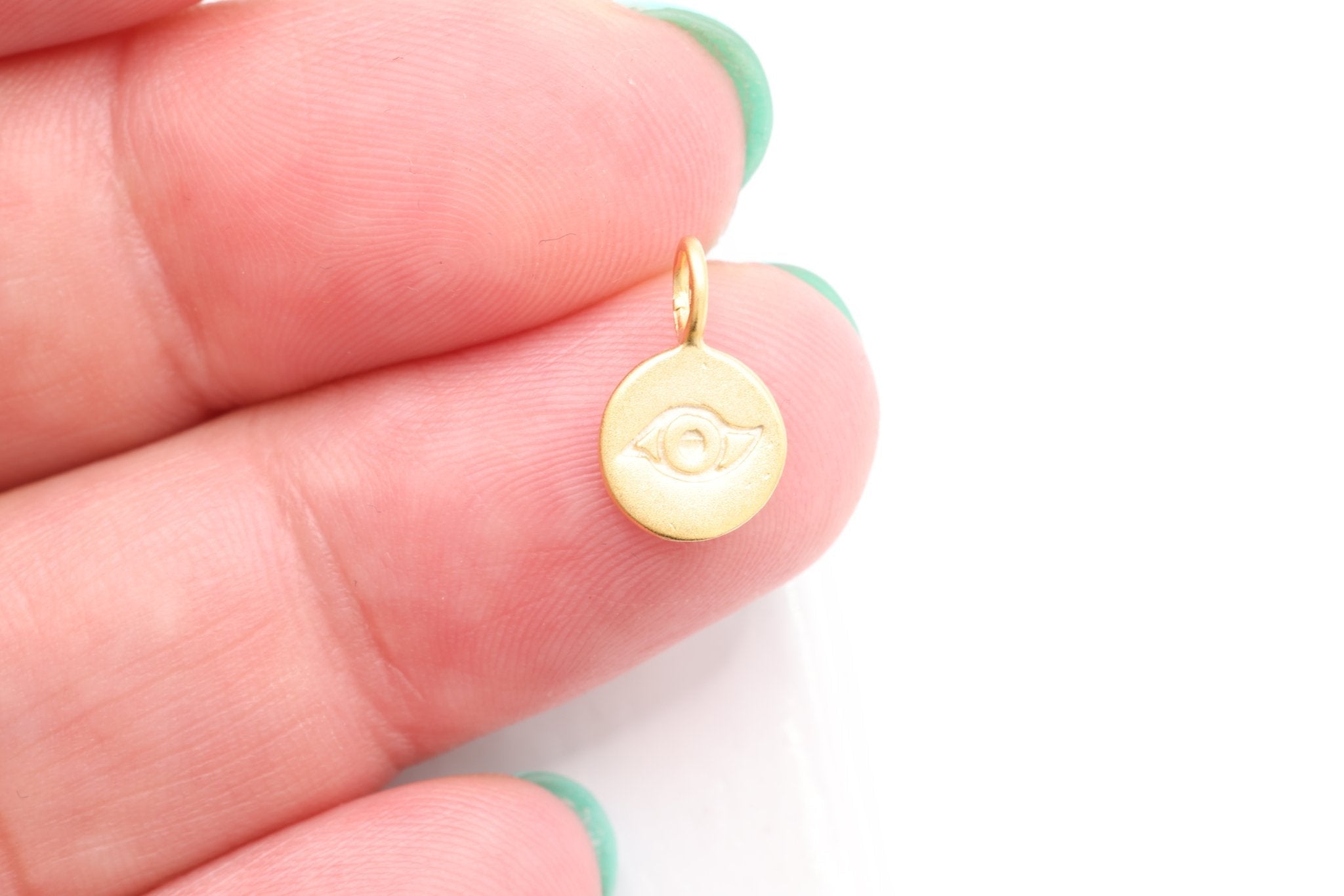 Round Wholesale Evil Eye Charm - Vermeil 22k Gold plated 925 Silver, Third Eye Charm, Small Evil Eye Ra Charm, Chakra, lucky eye, Yoga Charm, 410 - HarperCrown