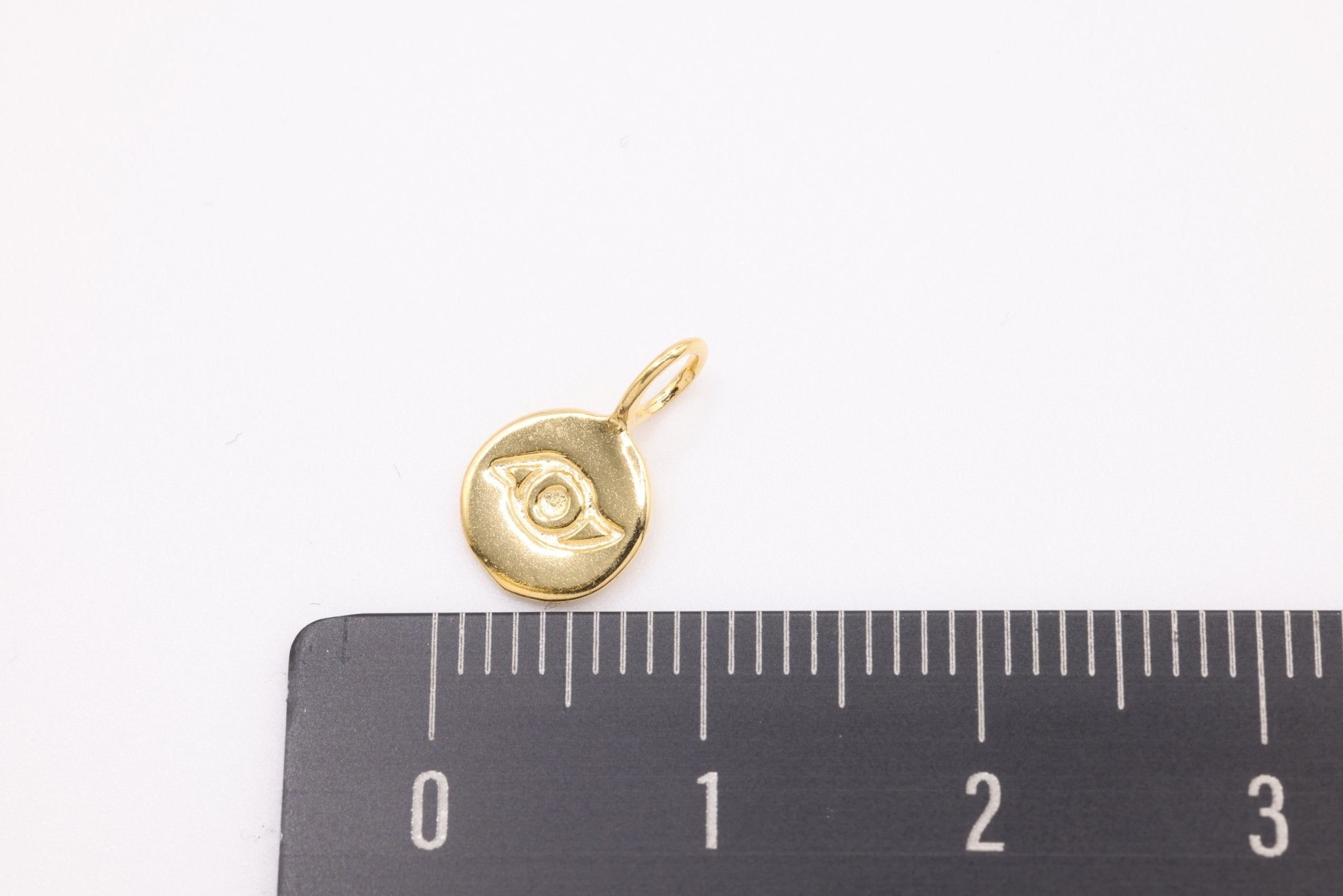 Round Wholesale Evil Eye Charm - Vermeil 22k Gold plated 925 Silver, Third Eye Charm, Small Evil Eye Ra Charm, Chakra, lucky eye, Yoga Charm, 410 - HarperCrown