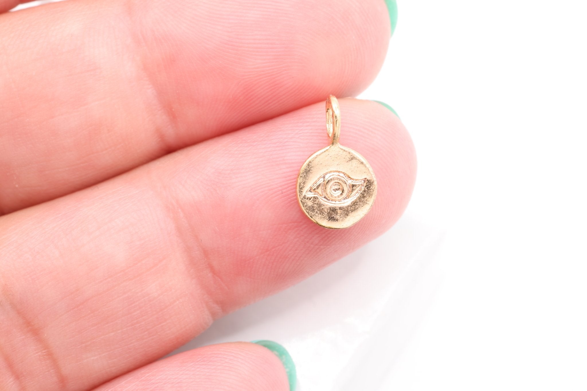 Round Wholesale Evil Eye Charm - Vermeil 22k Gold plated 925 Silver, Third Eye Charm, Small Evil Eye Ra Charm, Chakra, lucky eye, Yoga Charm, 410 - HarperCrown