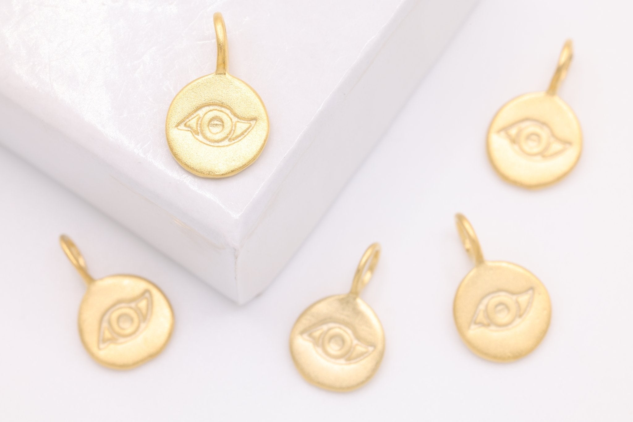 Round Wholesale Evil Eye Charm - Vermeil 22k Gold plated 925 Silver, Third Eye Charm, Small Evil Eye Ra Charm, Chakra, lucky eye, Yoga Charm, 410 - HarperCrown