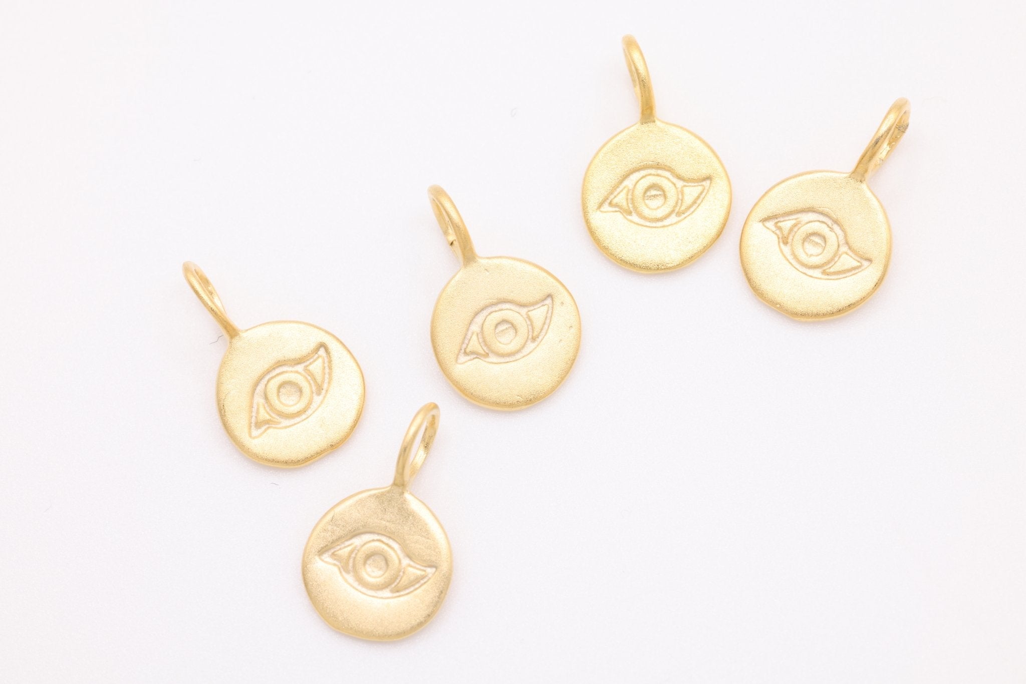 Round Wholesale Evil Eye Charm - Vermeil 22k Gold plated 925 Silver, Third Eye Charm, Small Evil Eye Ra Charm, Chakra, lucky eye, Yoga Charm, 410 - HarperCrown