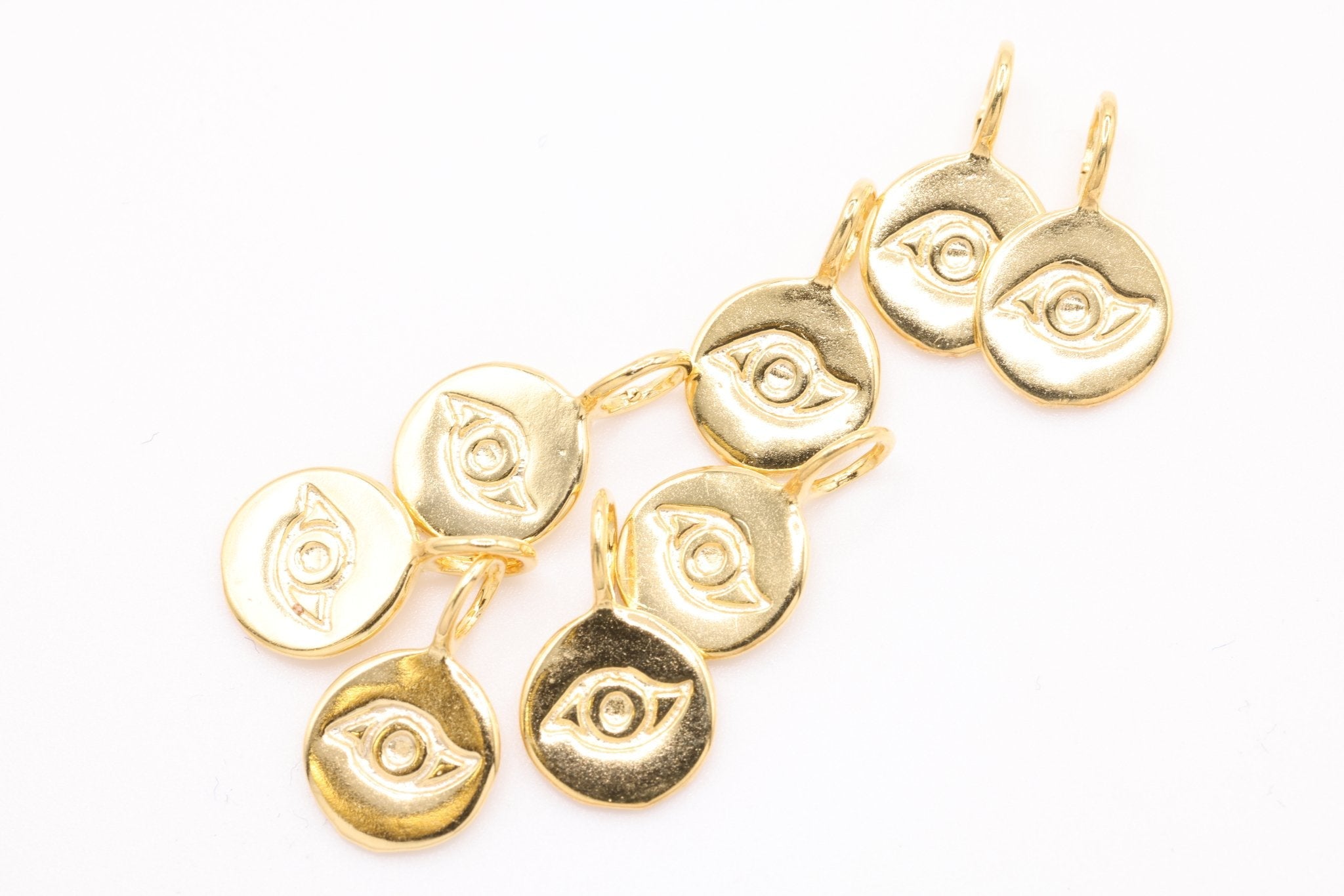 Round Wholesale Evil Eye Charm - Vermeil 22k Gold plated 925 Silver, Third Eye Charm, Small Evil Eye Ra Charm, Chakra, lucky eye, Yoga Charm, 410 - HarperCrown