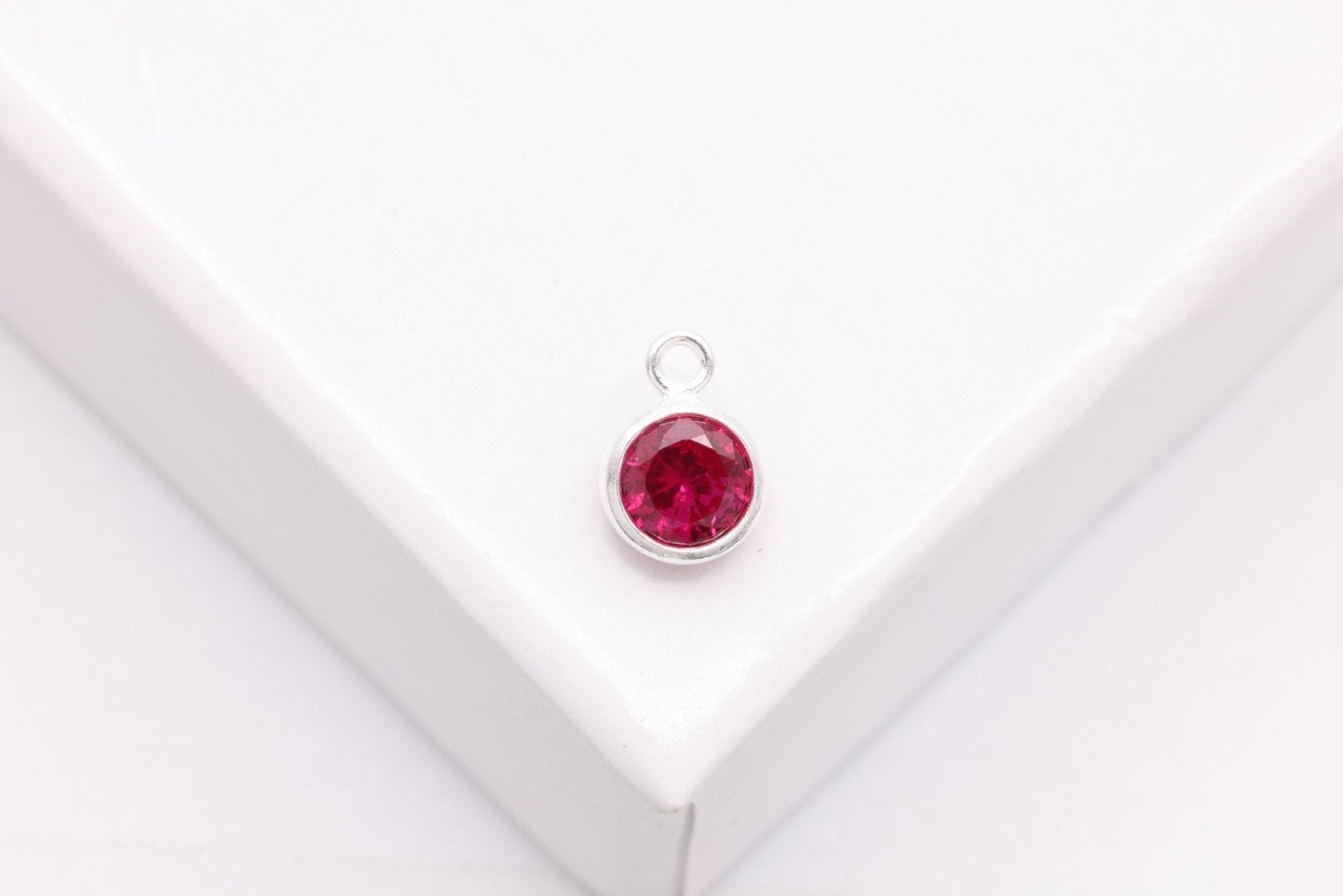Ruby CZ Drop Charm, July Birthstone, Sterling Silver, 6mm x 4mm, Wholesale Bulk DIY Wholesale Jewelry Making Charm - HarperCrown