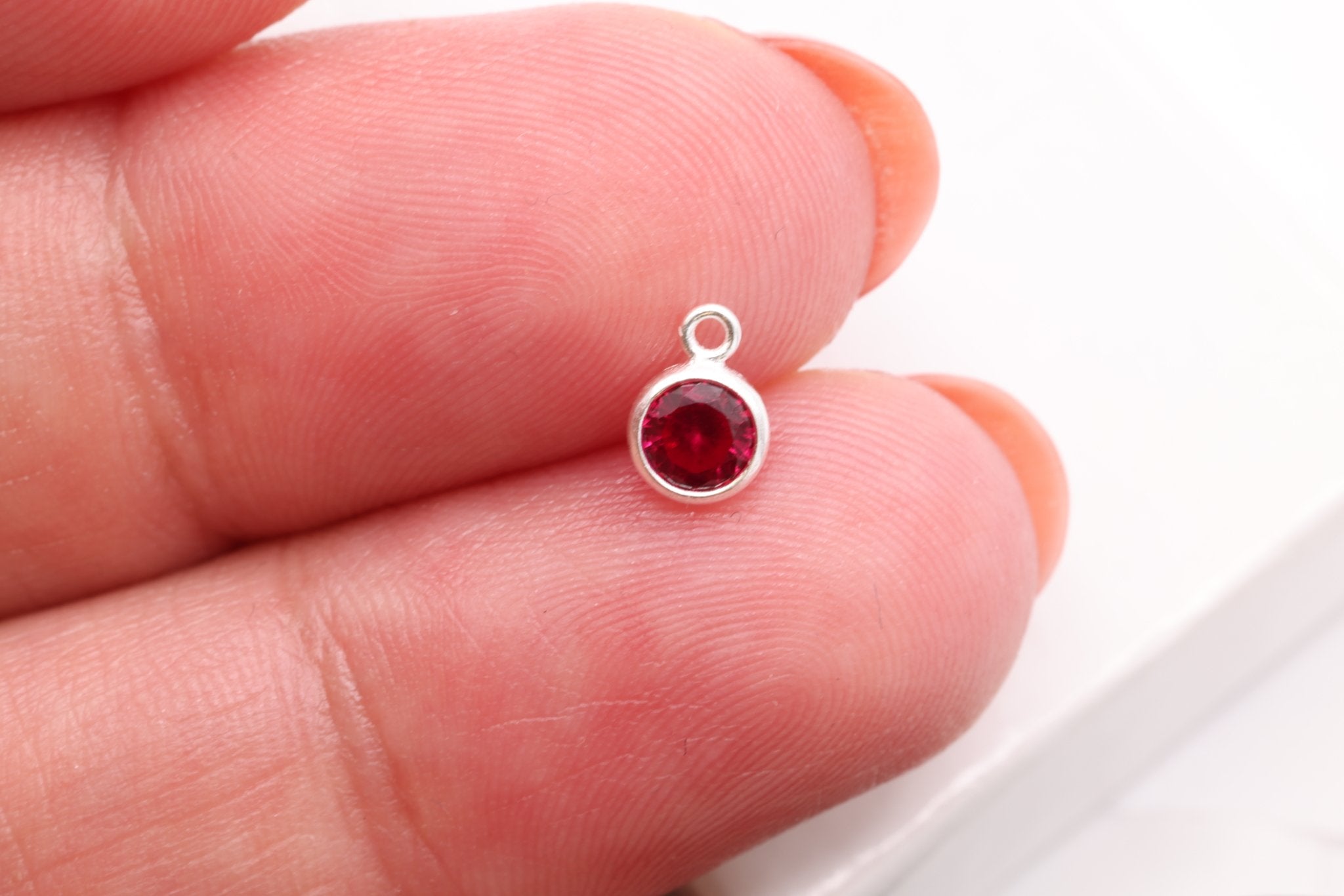 Ruby CZ Drop Charm, July Birthstone, Sterling Silver, 6mm x 4mm, Wholesale Bulk DIY Wholesale Jewelry Making Charm - HarperCrown