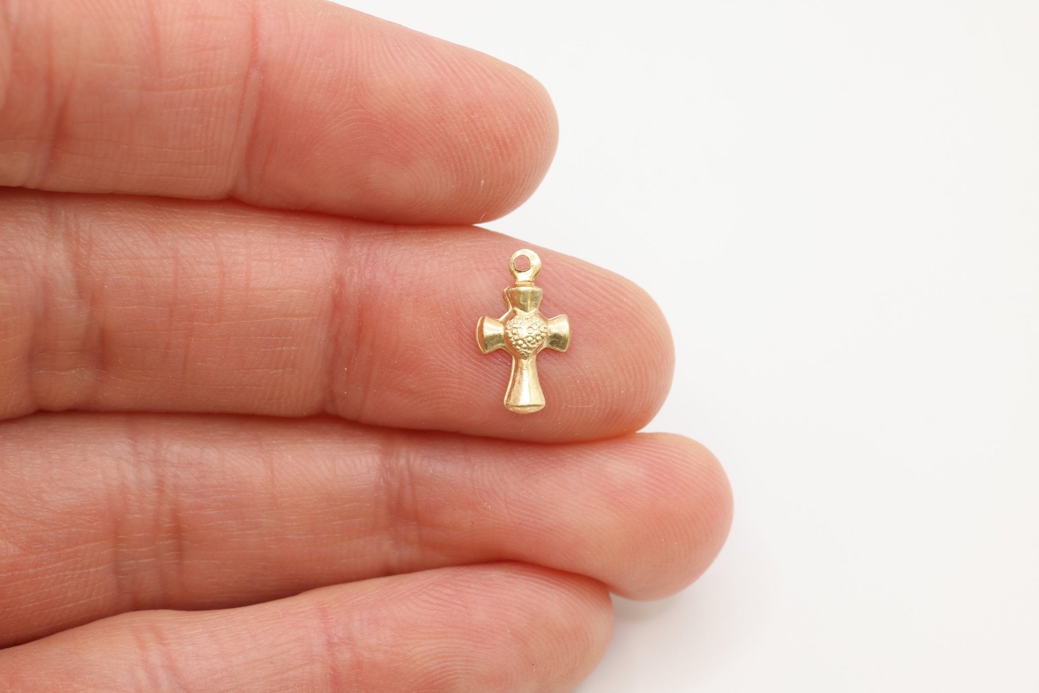 Sacred Heart Cross Charm, Wholesale, 14/20 Gold - Filled, 13mm x 8mm, Permanent Jewelry Making Charm - HarperCrown